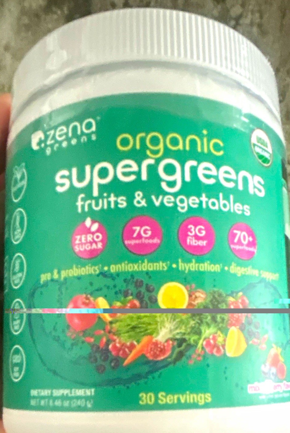 Zena Greens Organic Super Greens Powder Digestive Support 30 Servings 8.46oz