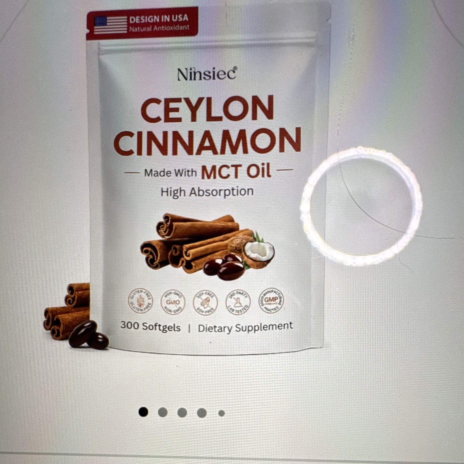 Ninsiec Ceylon Cinnamon Extract + MCT Oil Softgels 300 Antioxidant Non-GMO