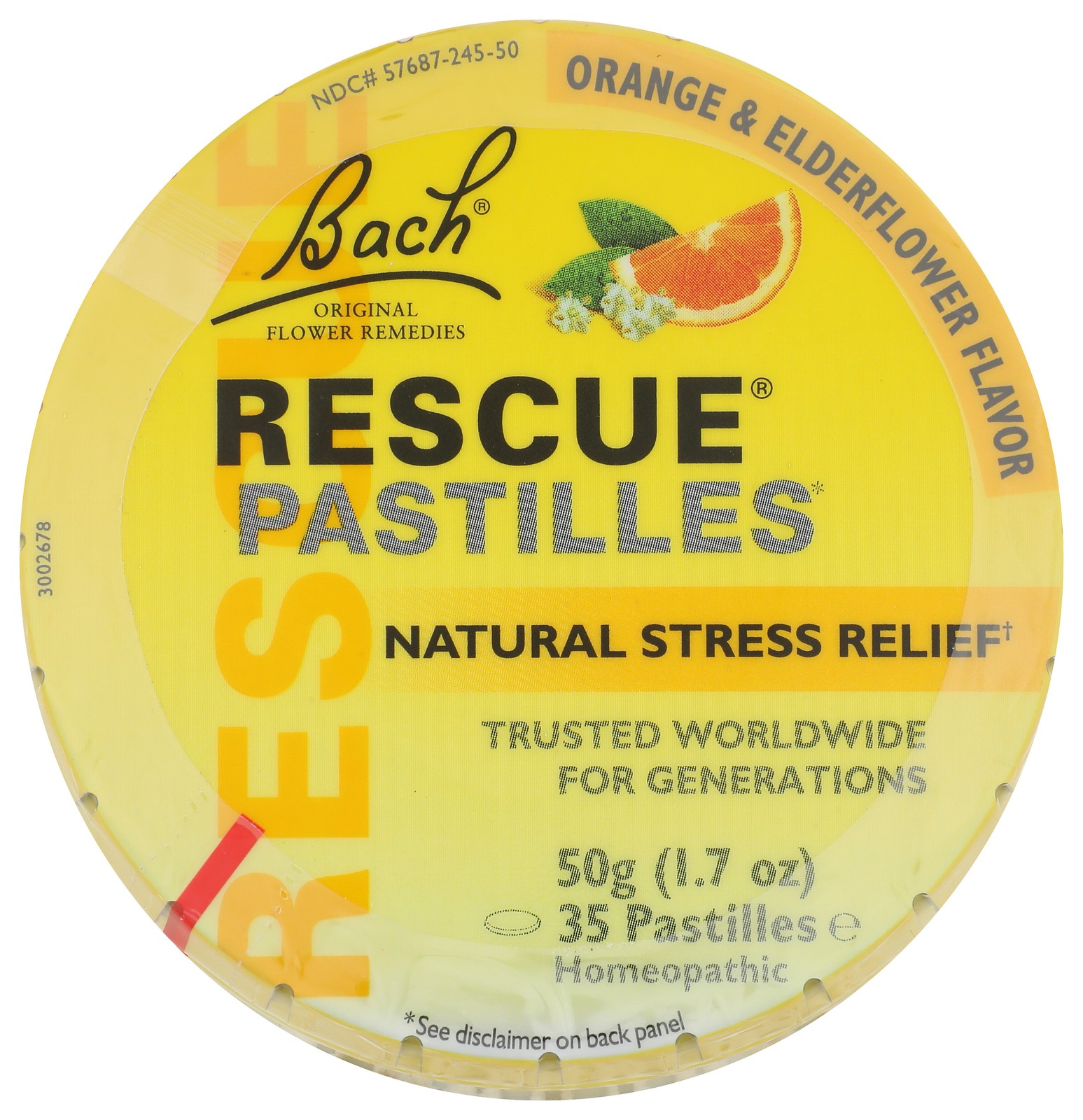 Bach Rescue Pastilles Natural Stress Relief Orange Elderflower 50G 50 G 12 Pack