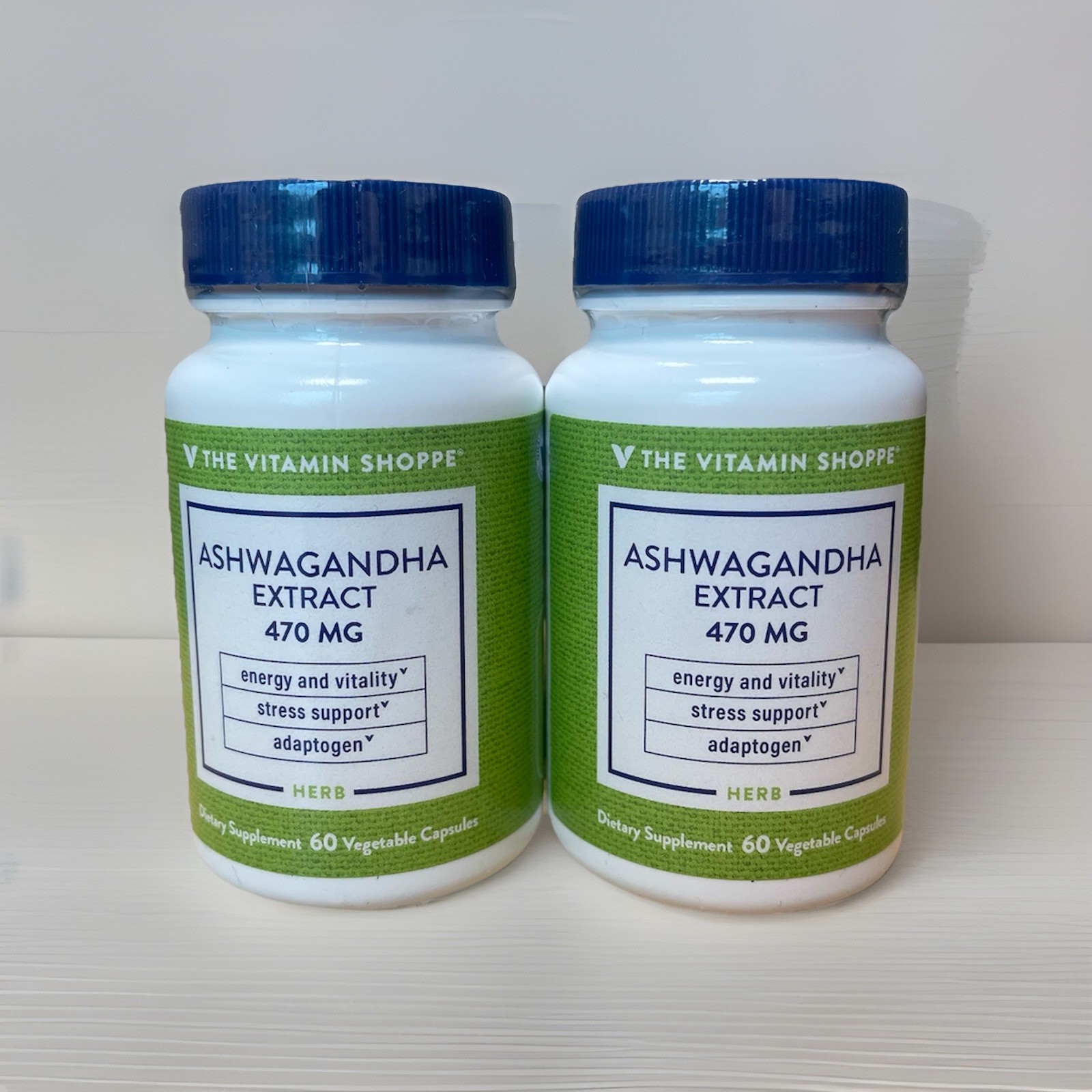 2X Vitamin Shoppe Ashwagandha Extract 470mg 60 Vegetarian Capsules Bundle