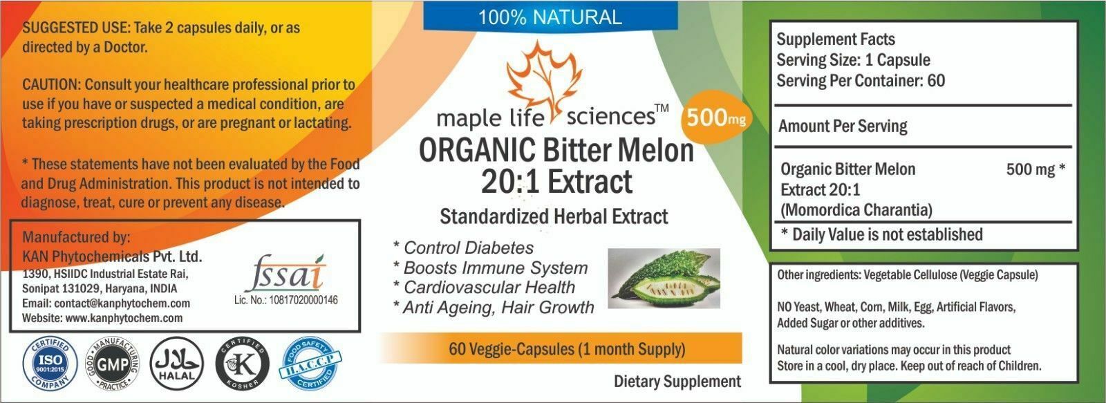 ORGANIC Bitter Melon (Momordica Charantia) 20:1 Extract – 500mg – AU Stock