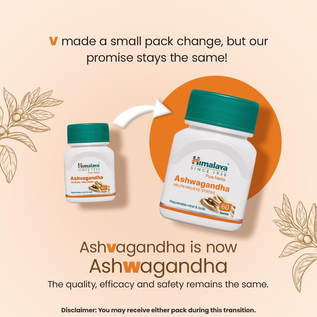 Himalaya Ashwagandha 60 Tablets-Stress Relief & Energy Booster-Herbal Supplement