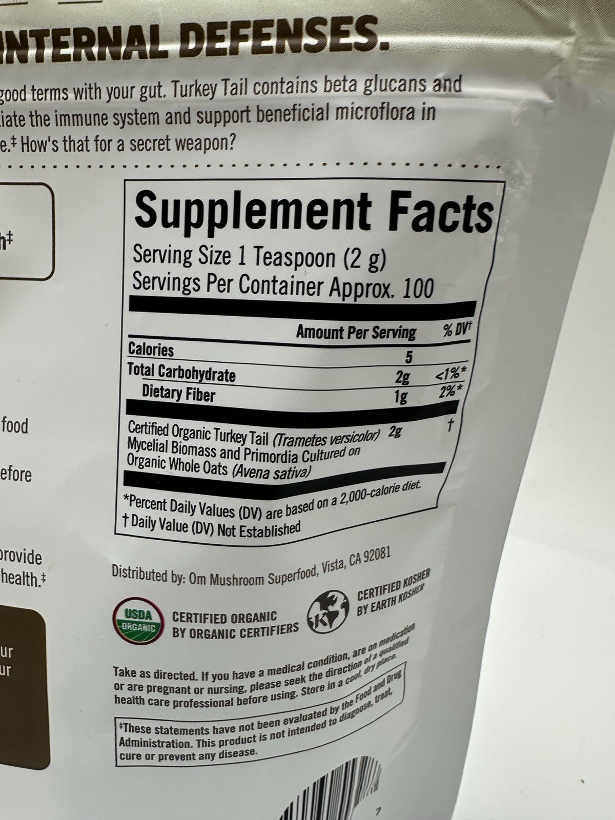 Turkey Tail Mushroom Powder Dietary Supplement For Immune Health 7.05oz EXP 3/27
