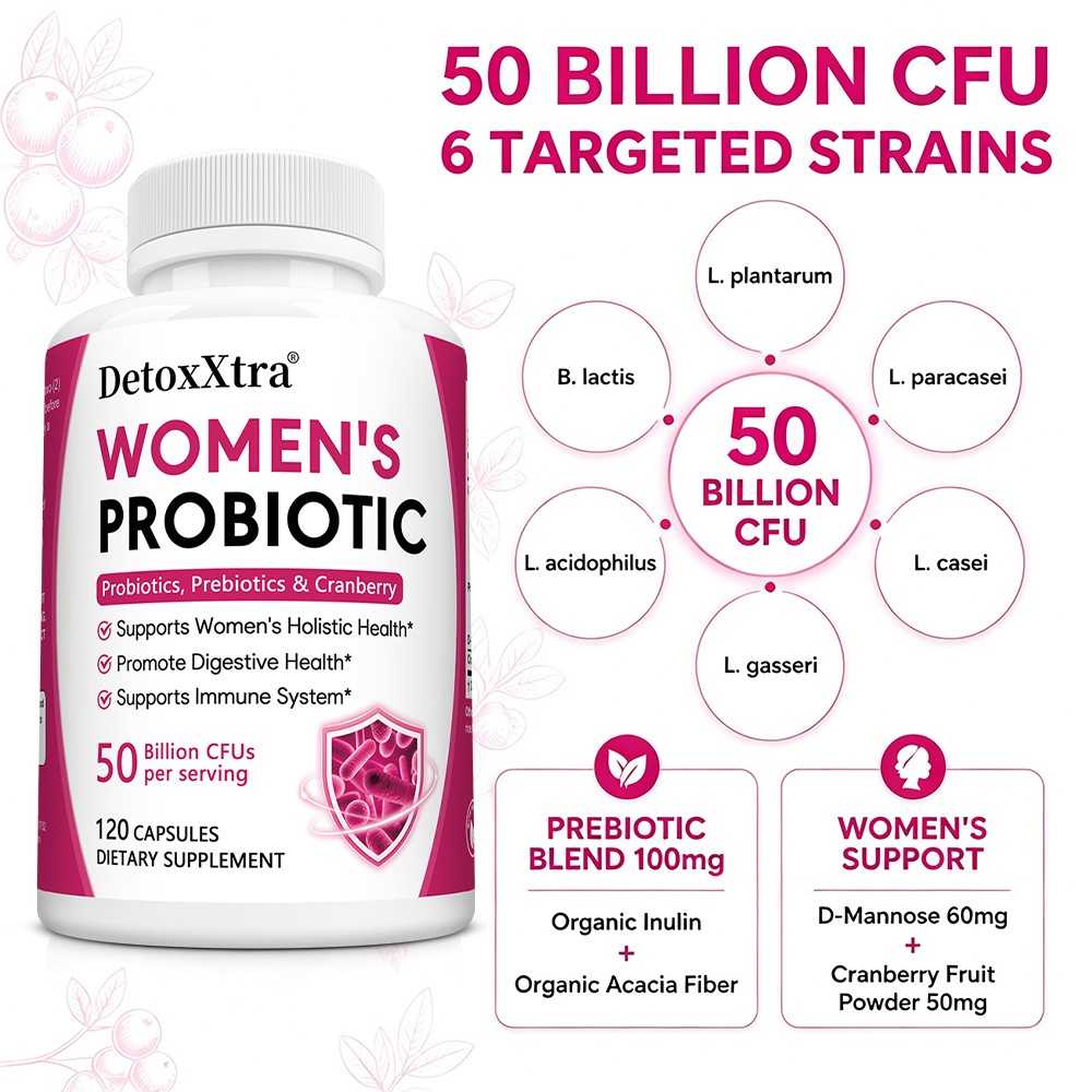Women Probiotic 50 Billion CFU | with Prebiotics, Cranberry&D-Mannose 30~120Caps