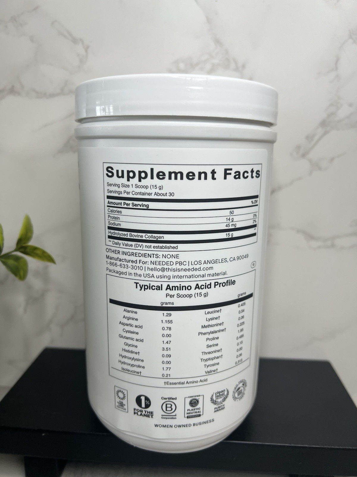 NEEDED Collagen Protein Hydrolyzed Bovine Collagen Powder 15.9 oz Exp 04/2028