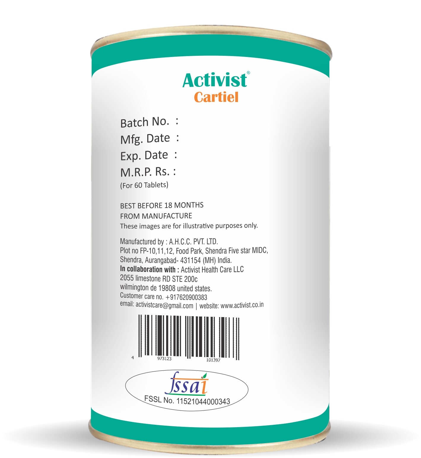 Activist Cartiel tablet for cartilage with Diacerin,glucosamine MSM -60 tab
