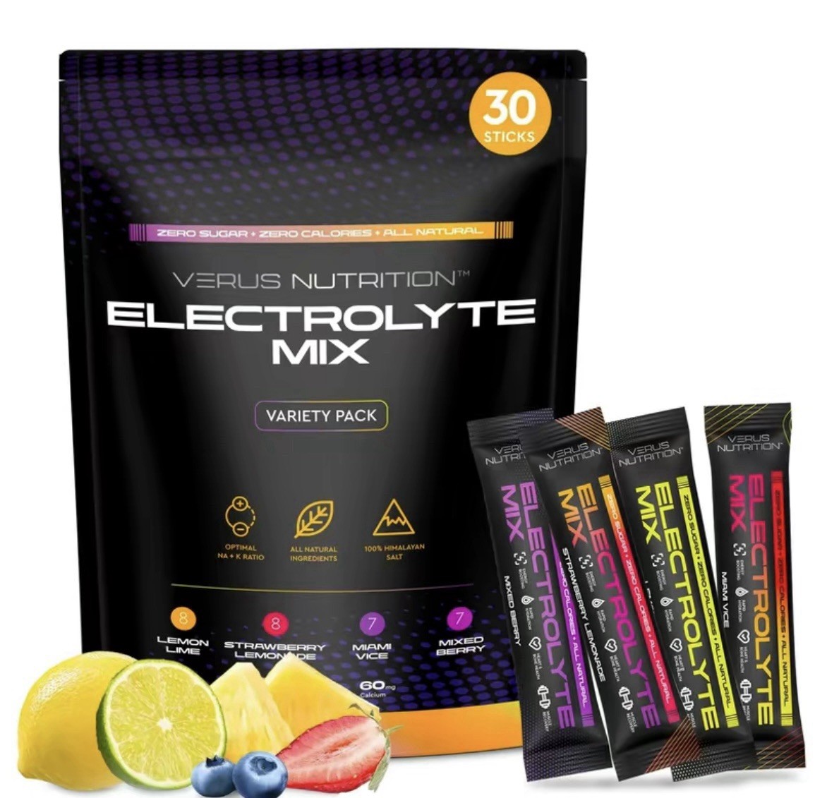 Verus Nutrition Electrolyte Drink Mix Powder, Variety Pack, 30 Sticks