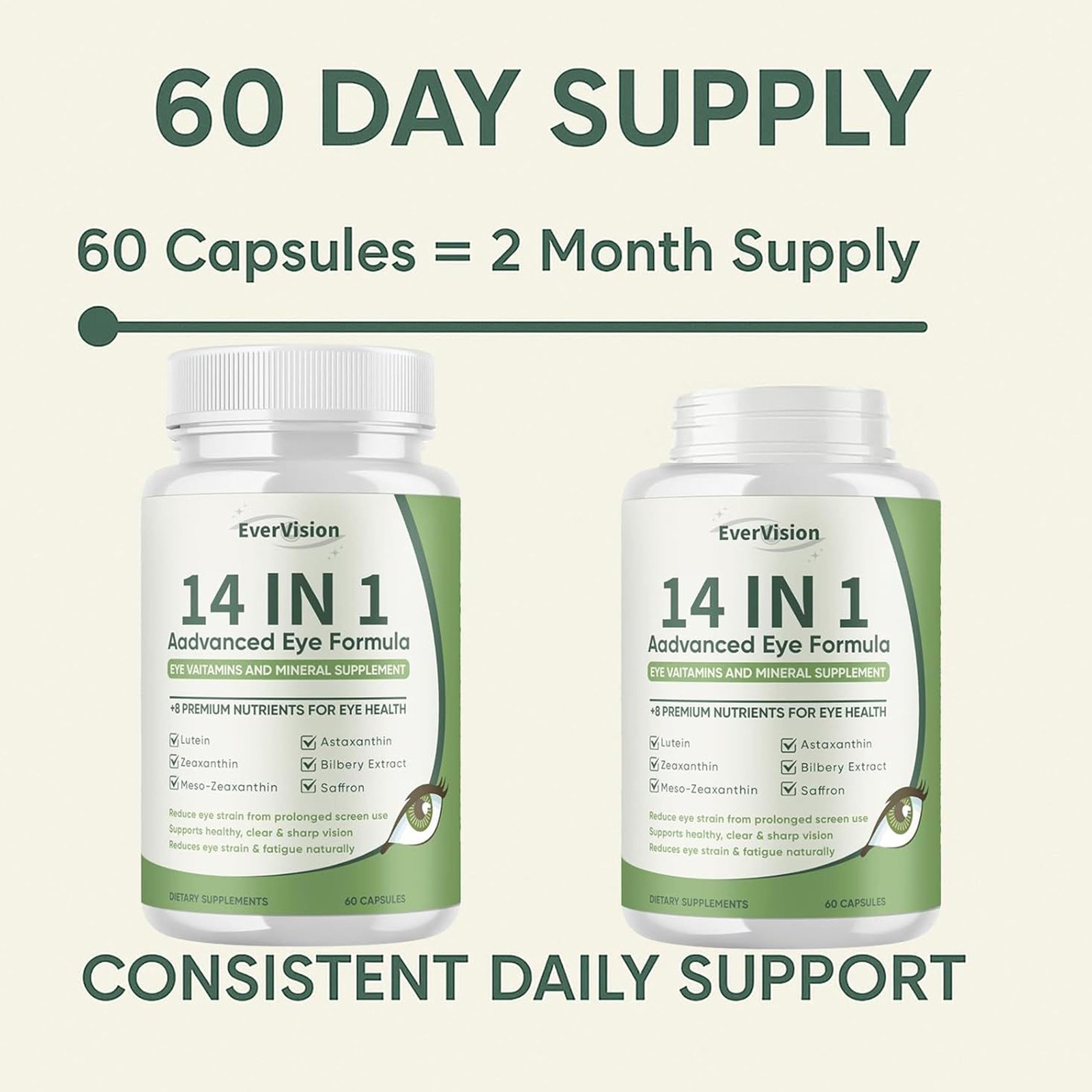 Evervision 14 In 1 Premium Eye Suitable Formula Capsules Advanced Formula 60 Ct