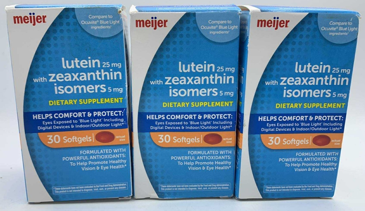 3PK Meijer Lutein 25 mg With Zeaxanthin Isomer 5 mg ~ 30 Softgels Each ~EXP 6/26