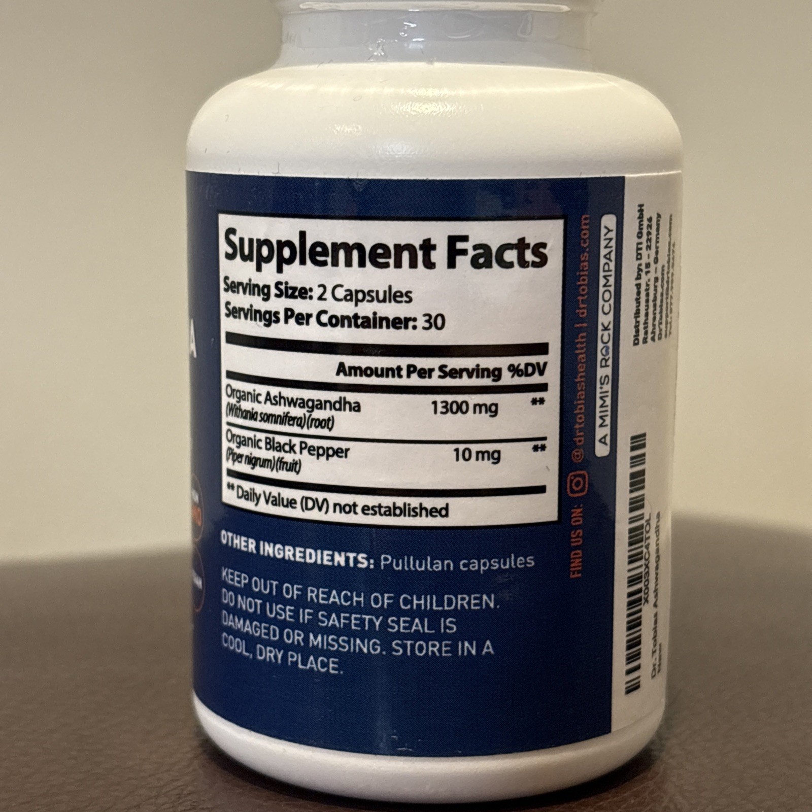 Dr Tobias, Ashwagandha w/Black Pepper, 60 Capsules(30 Day Supply), EXP 05/2028