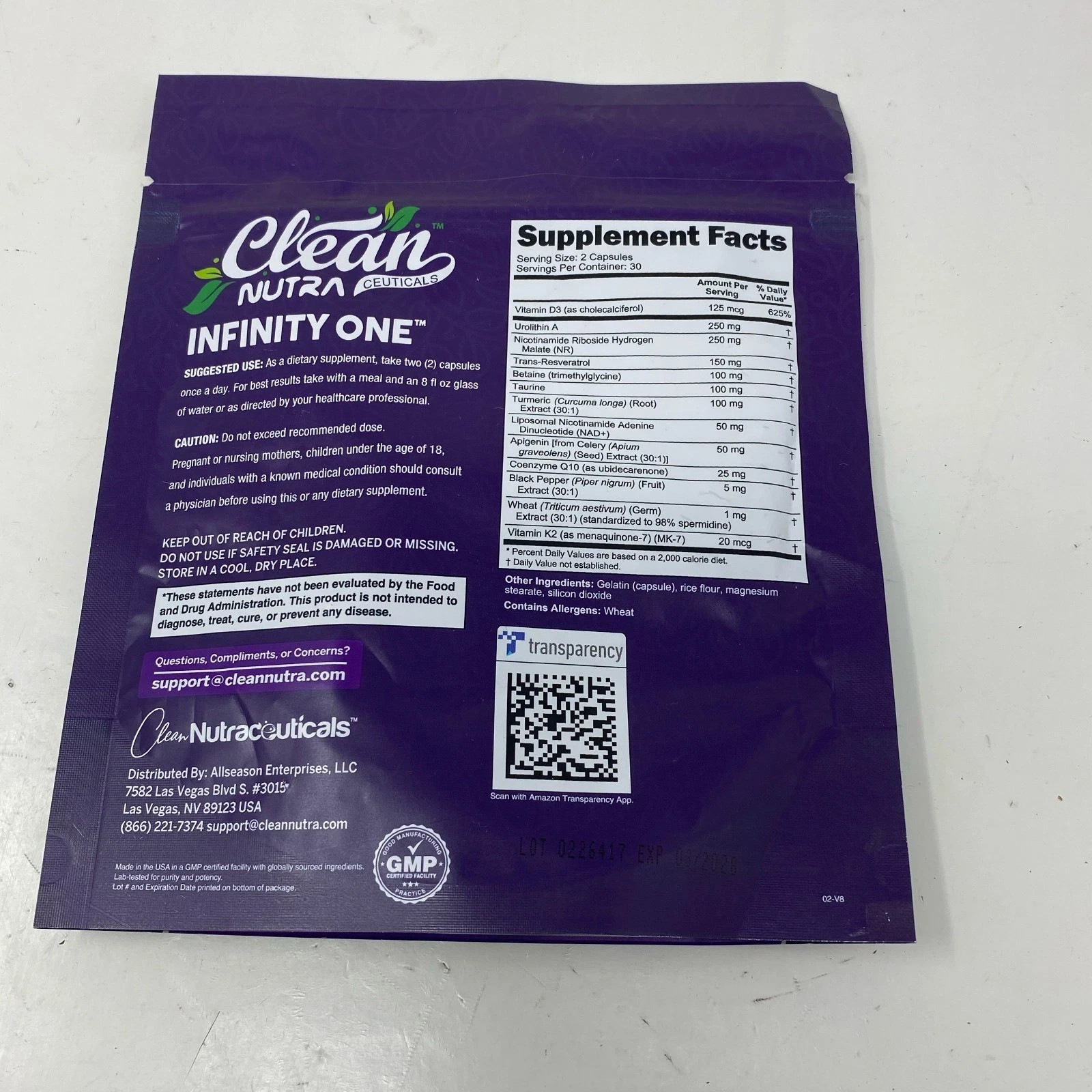 Clean Nutraceuticals Infinity One Urolithin-A NAD+, Purple, 60 Caps