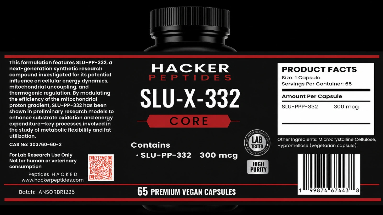 SLU-X-332 Core 300mcg | 65 Vegan Capsules | COA | Mitochondrial Research | RUO