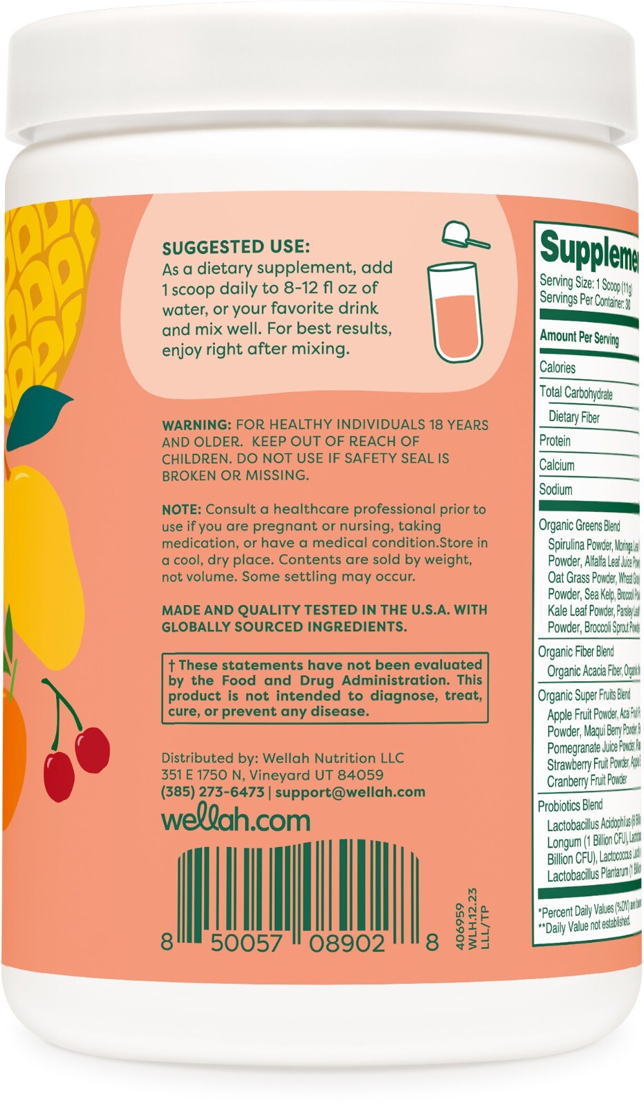 Wellah Leaf, Laugh, Love Greens & Superfoods Powder Mix (Tropical Punch) 30 SERV
