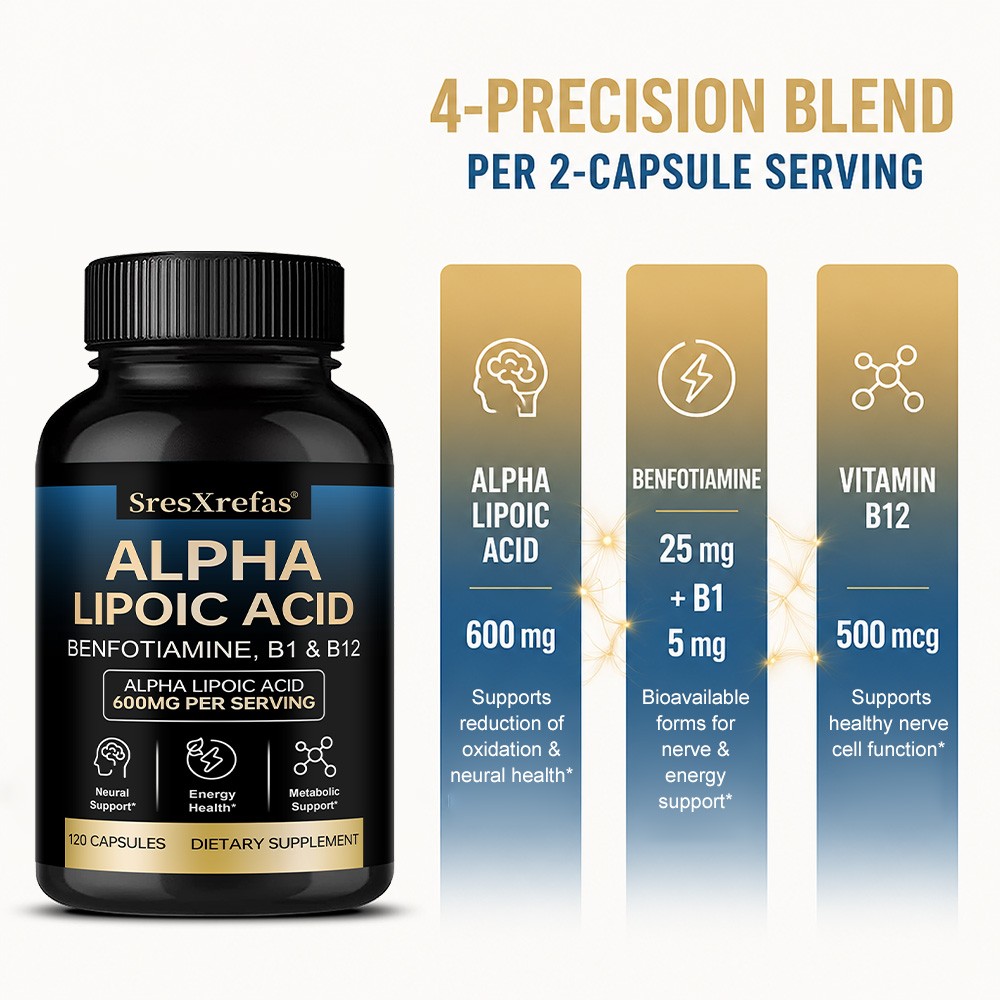 Amino acid 600mg With B1&B12,Brain Health,Cellular Energy&Metabolism 30~120 Caps