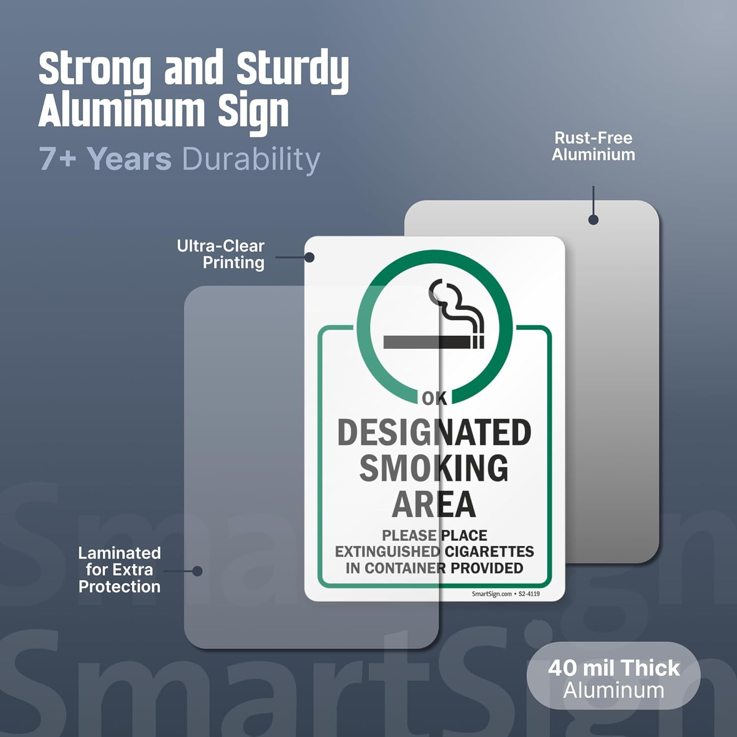 Designated Smoking Area Metal Sign – Extinguish Cigarettes Here, 14×10 Inch
