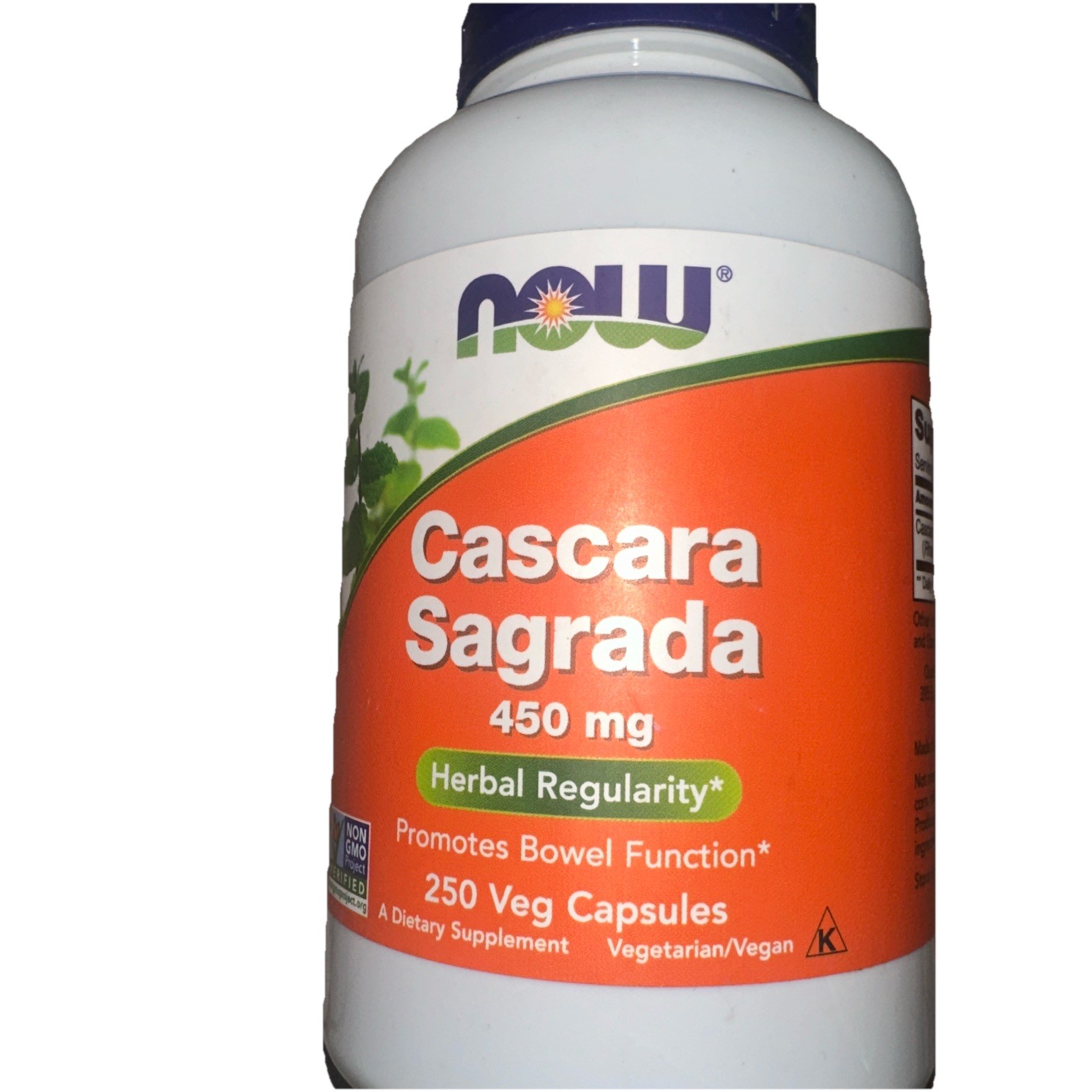 NOW Cascara Sagrada 450 mg 250 Veg Caps, Clearance for Best By 10/2027