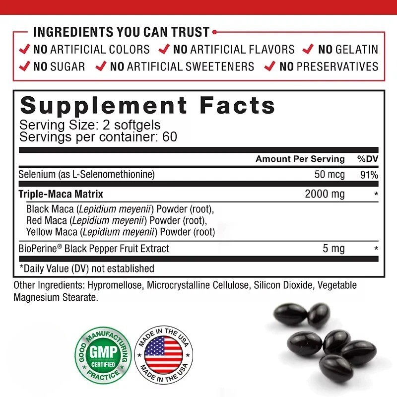 Maca Root Capsules Black Red Yellow Maca Herbal Supplement for Men Women