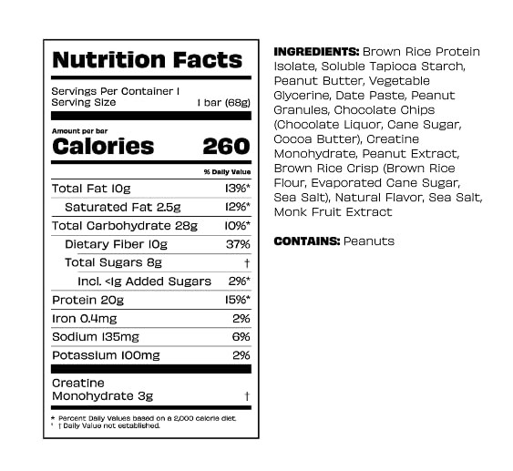 Kreatures of Habit DAILY BAR 20g Plant-Based Protein 3g Creatine Gluten-Free No