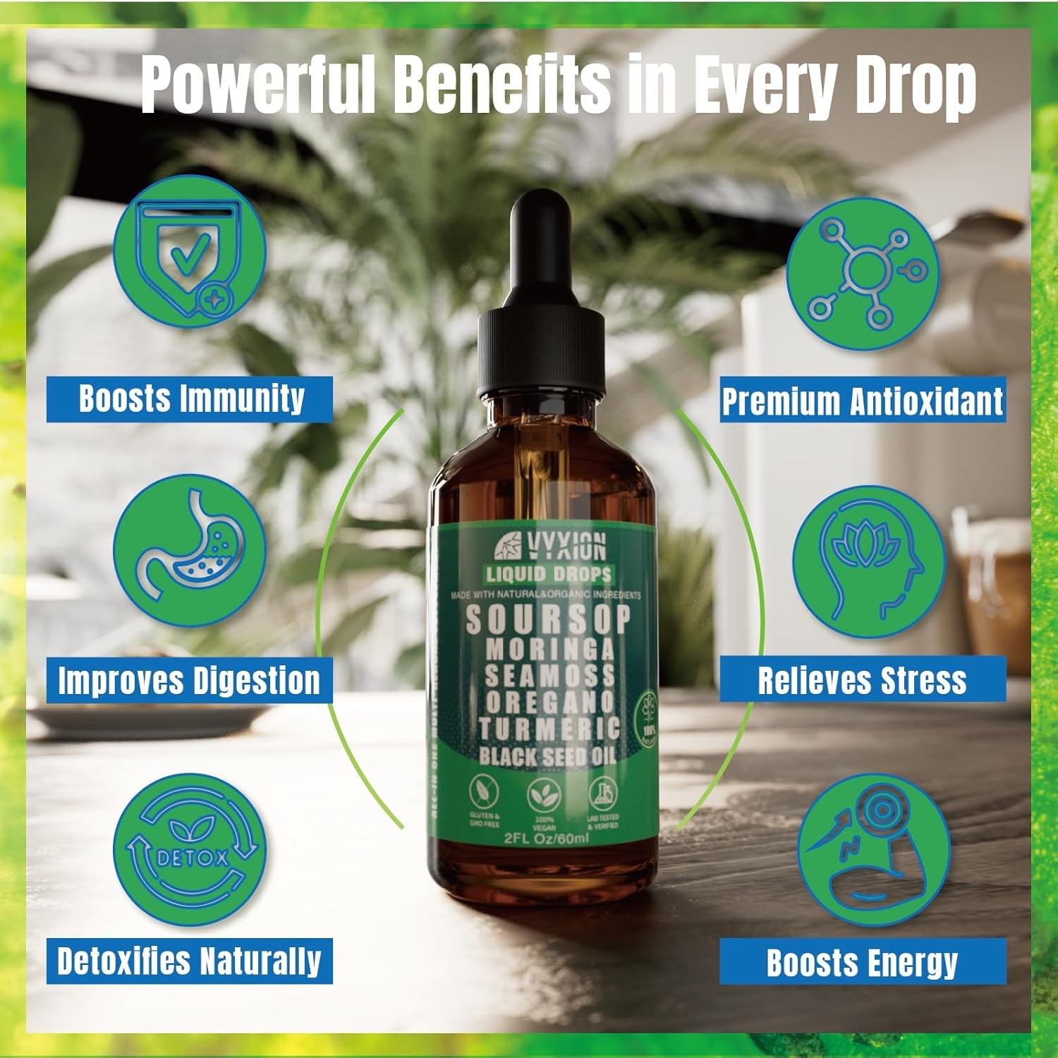 Soursop Bitters Liquid Drops 10 in 1 with Sea Moss, 2 Fl Oz (Pack of 1)