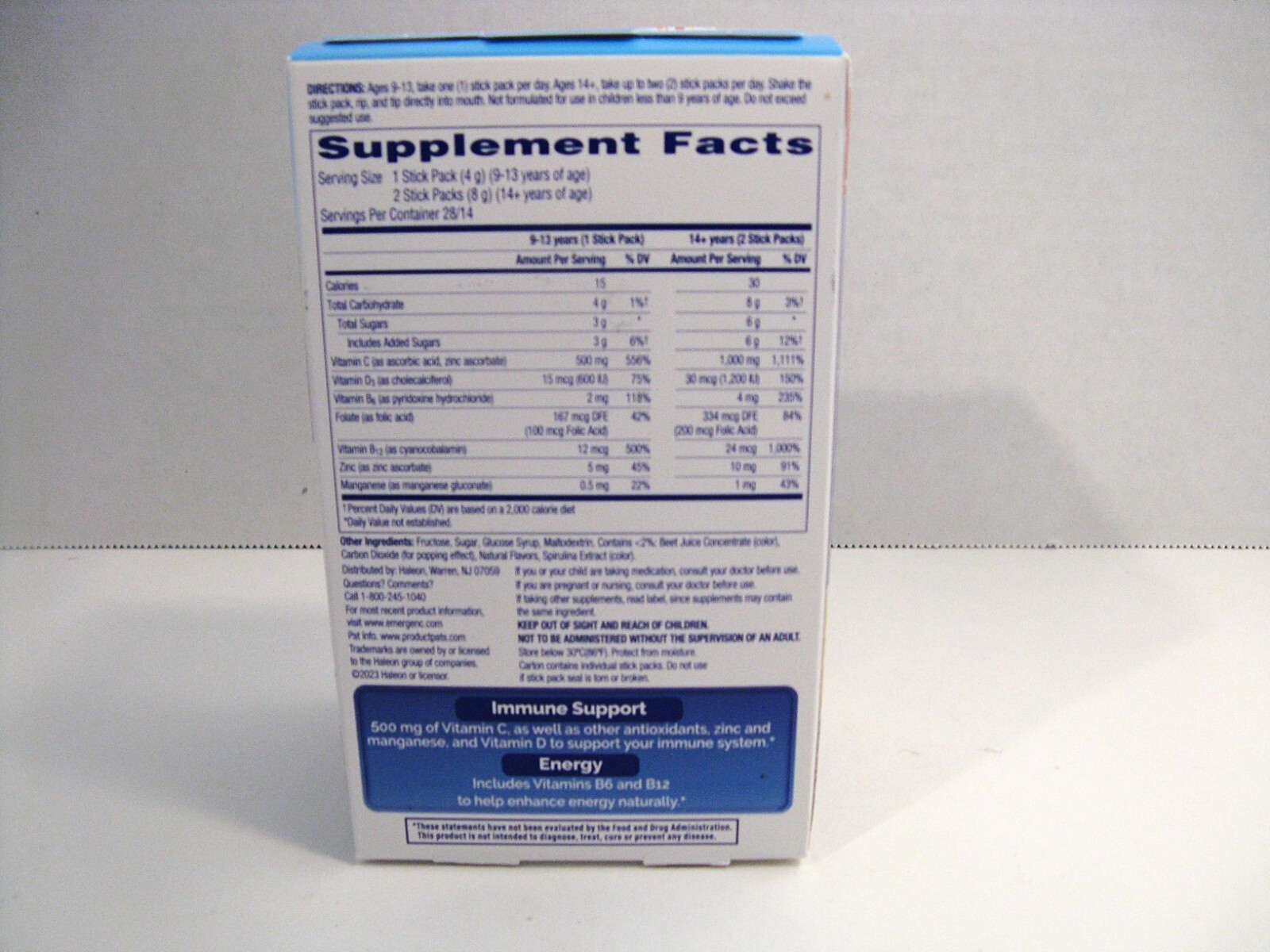 Emergen-C Immune+ Crystals On-The-Go Sup 500mg Berry Lemonade 28ct Exp:4/26 NEW