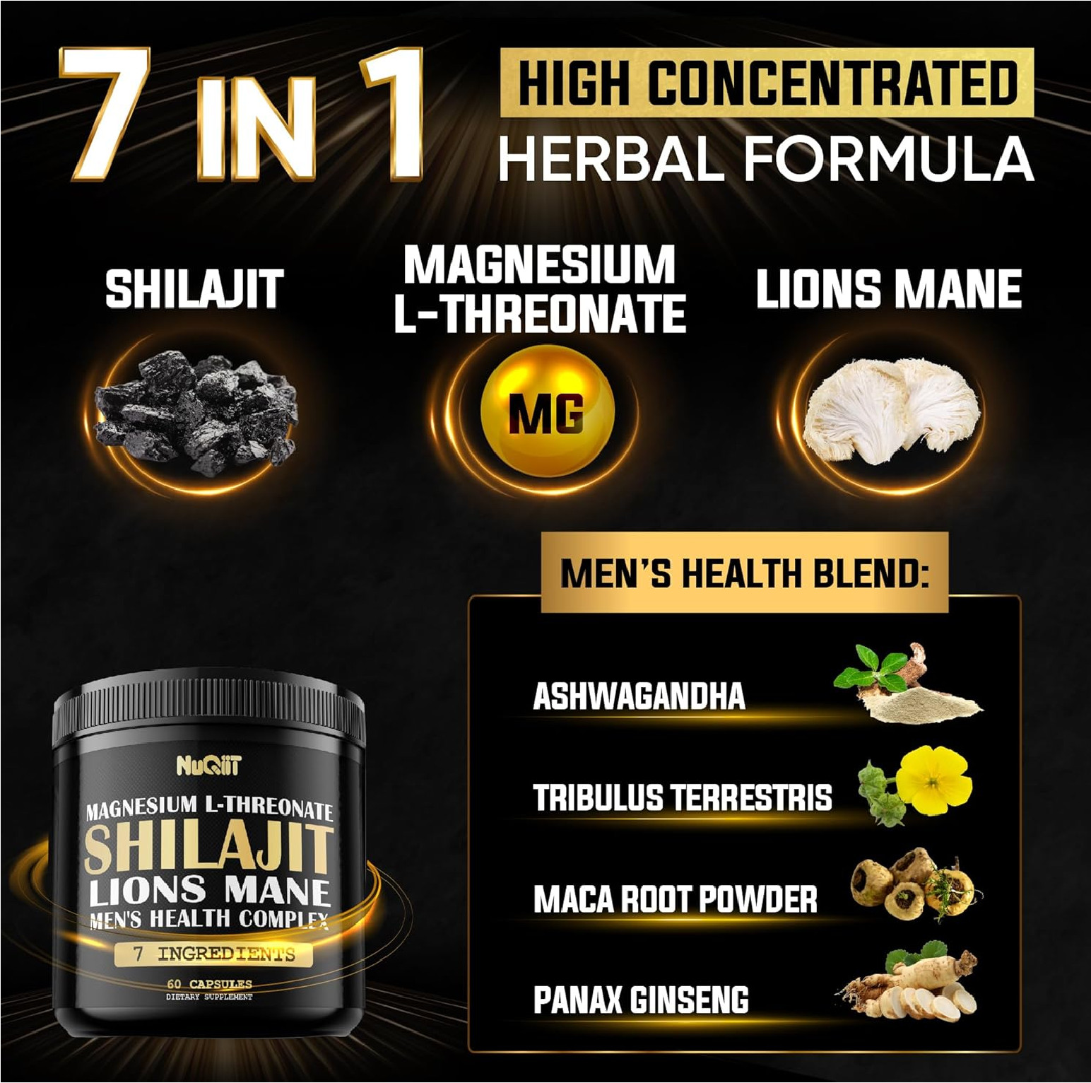 Shilajit Pure Himalayan Organic with Magnesium, Lions Mane, and Men Health Compl