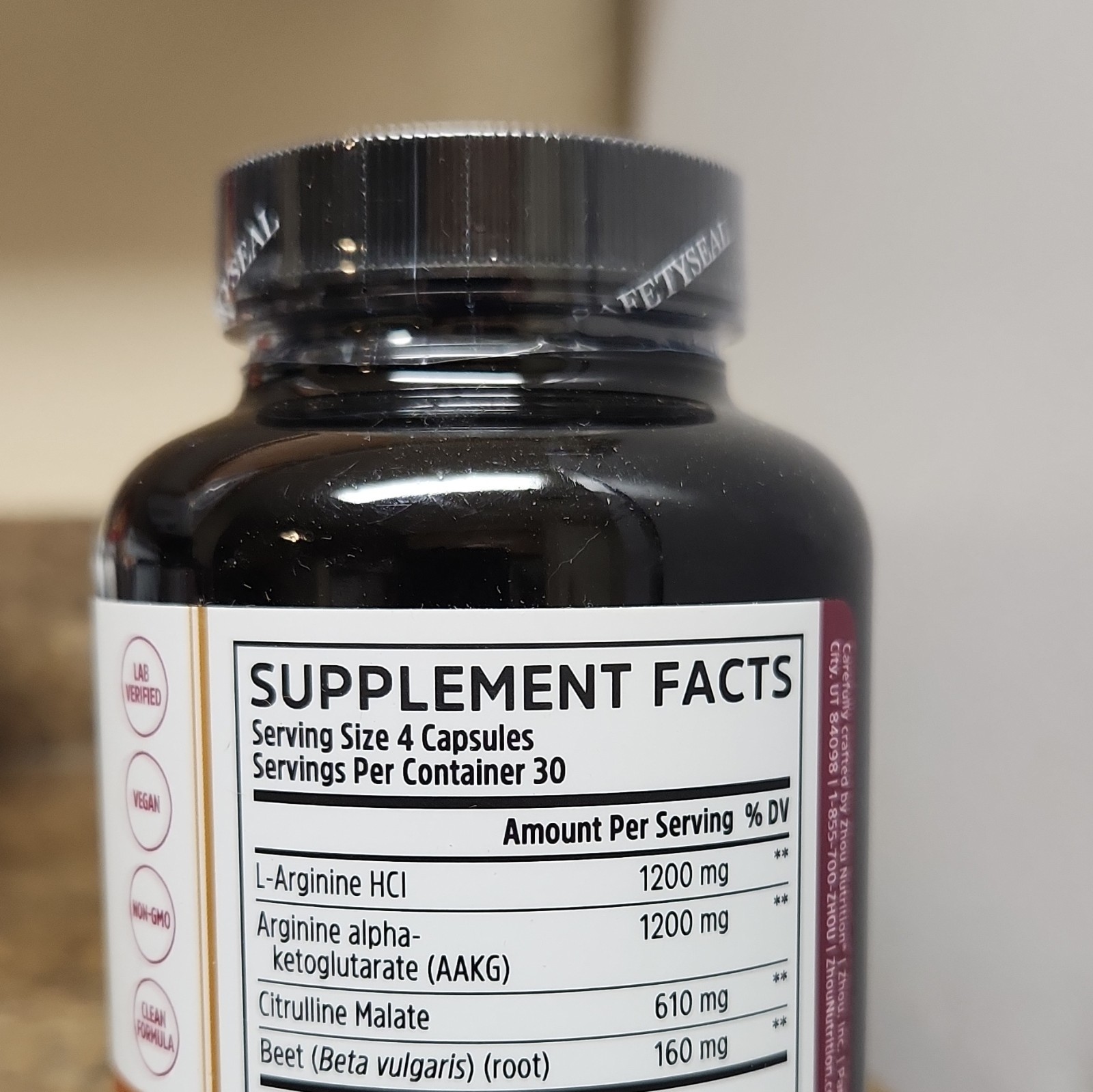 ZHOU Nutrition NO Pro Vegan Non-GMO Pre Supplement Capsules 120 Count