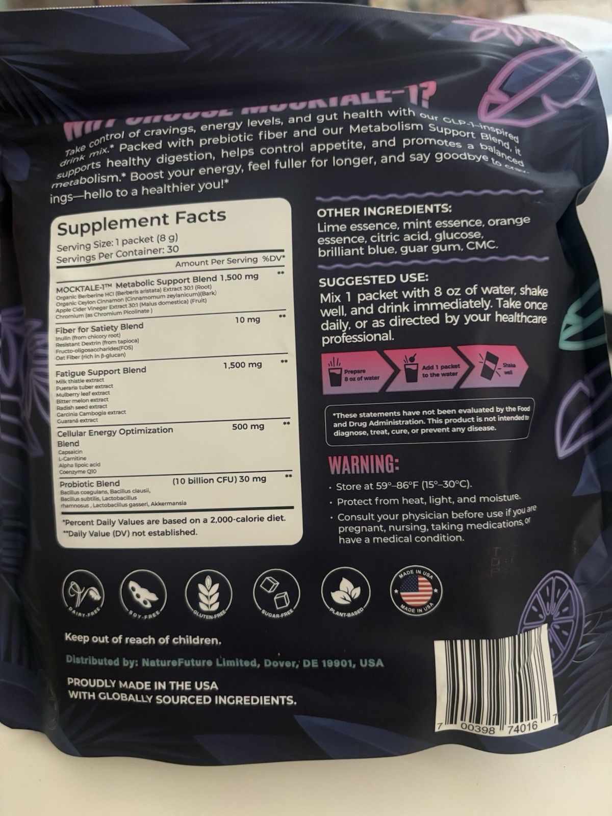 yesnap Mocktale-1 Metabolism Support Berberine Drink Mix Lemon-Mint 30