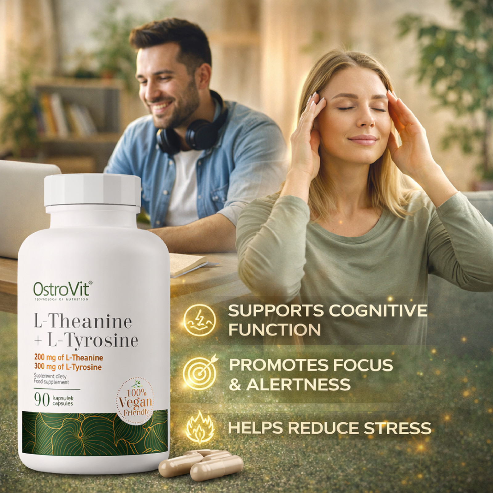 L-THEANINE + L-TYROSINE – 90 Capsules – Concentration Regeneration Sleep Quality