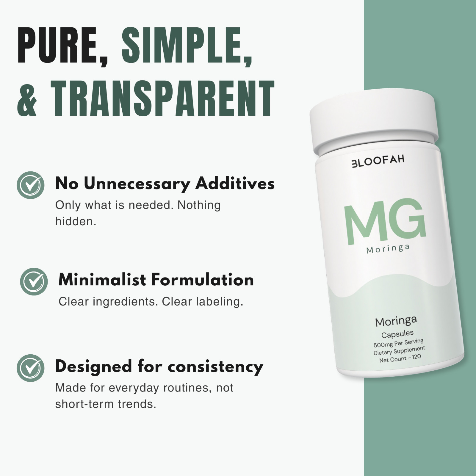 Bloofah MG Moringa Leaf Extract 10:1 500mg | 120 Capsules | Superfood | Iron