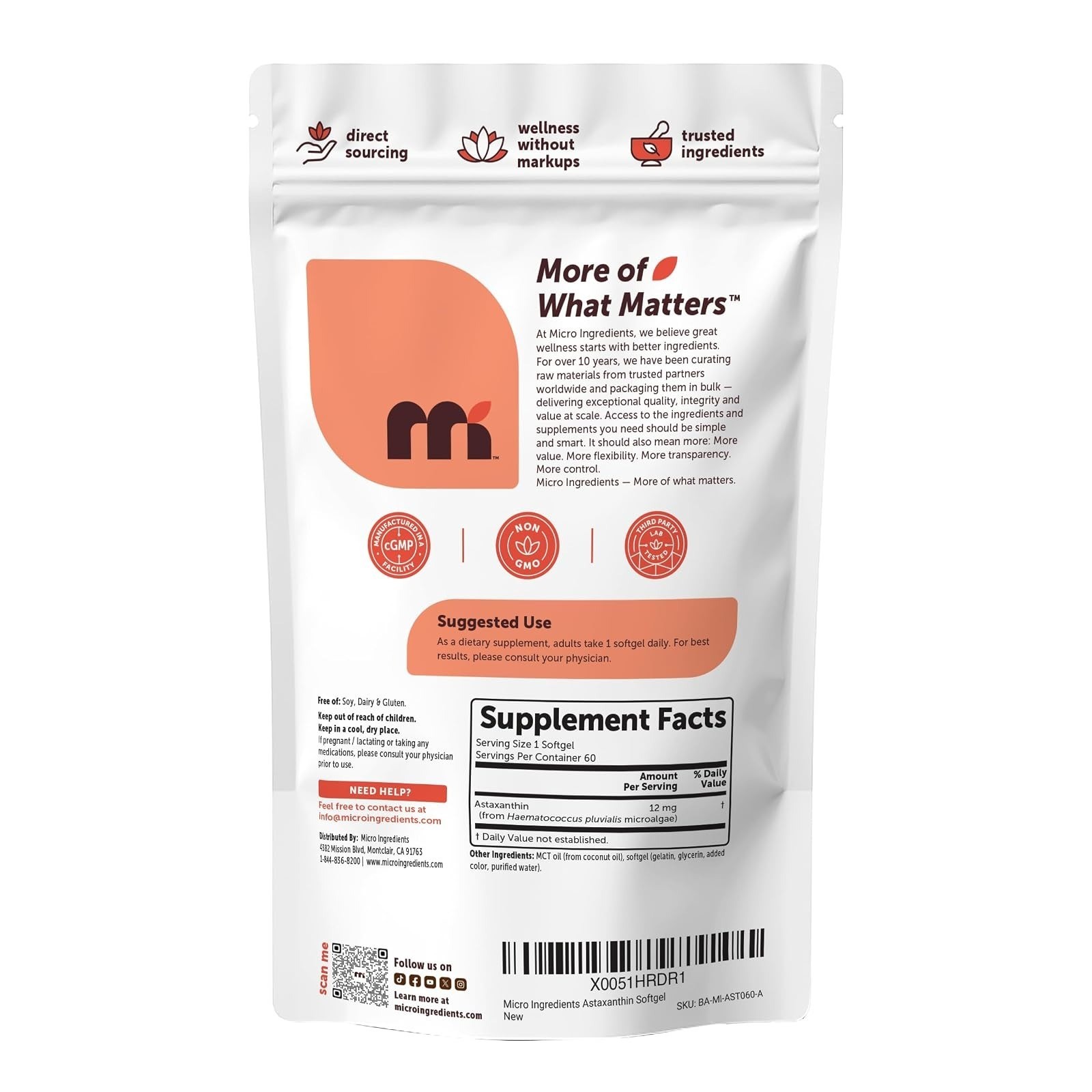 Micro Ingredients Astaxanthin 12mg Softgels with MCT Oil, 60 Count