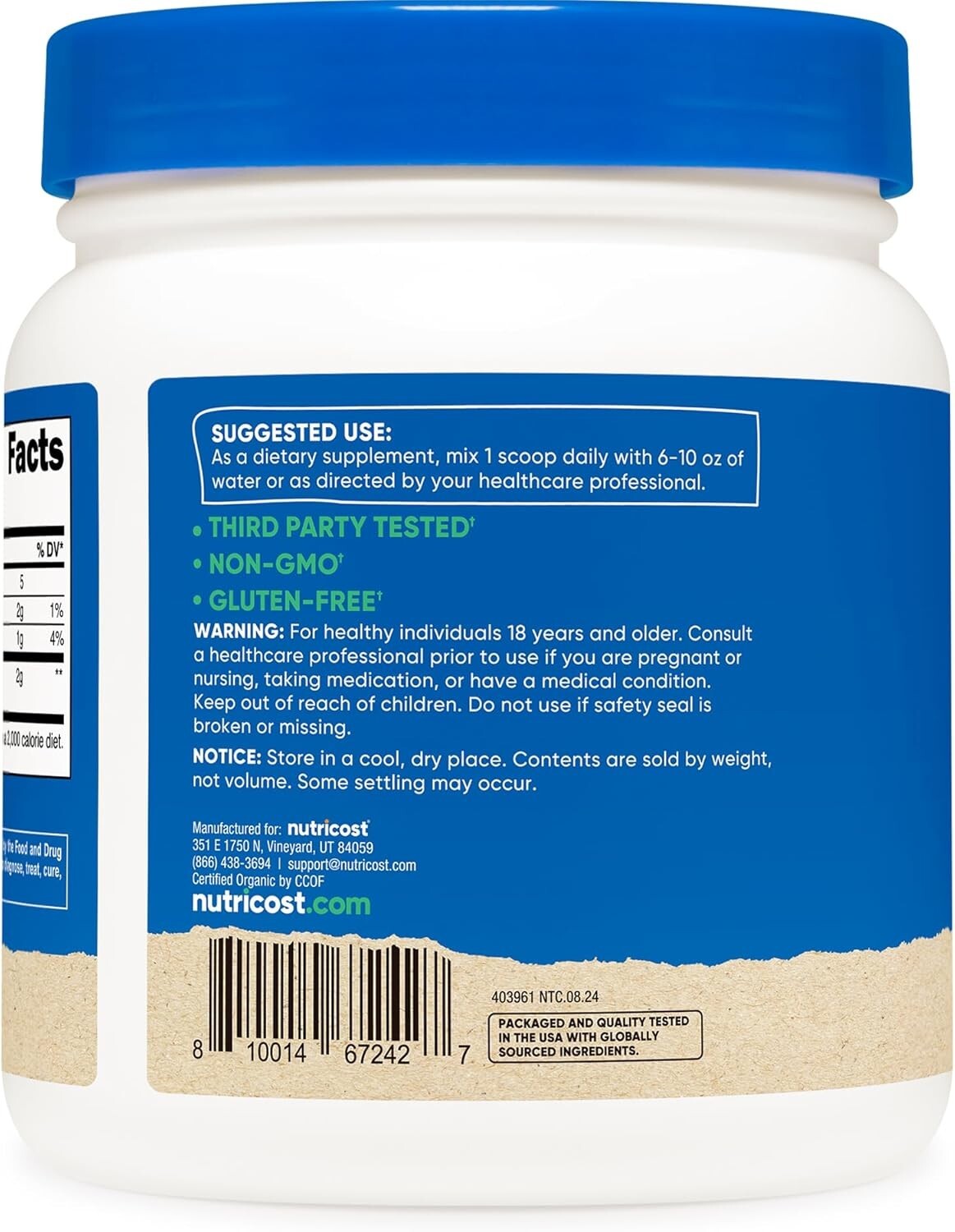 Nutricost Organic Turmeric Powder 1 LB (16oz) – Food Grade, Gluten Free, Non-GMO
