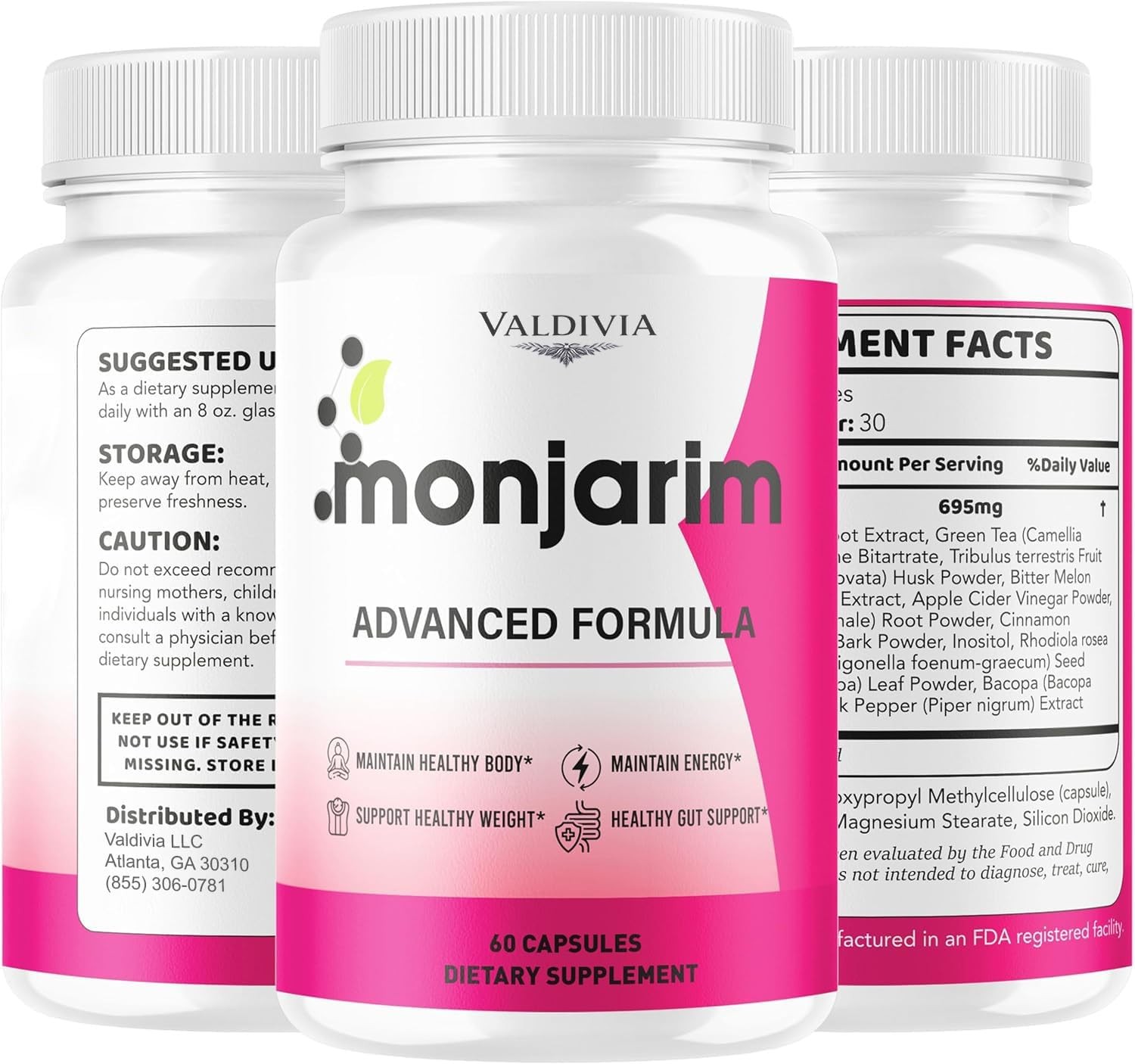 Valdivia Monjarim 180 Capsules 3 Pack Dietary Supplement Made in USA Metabolism