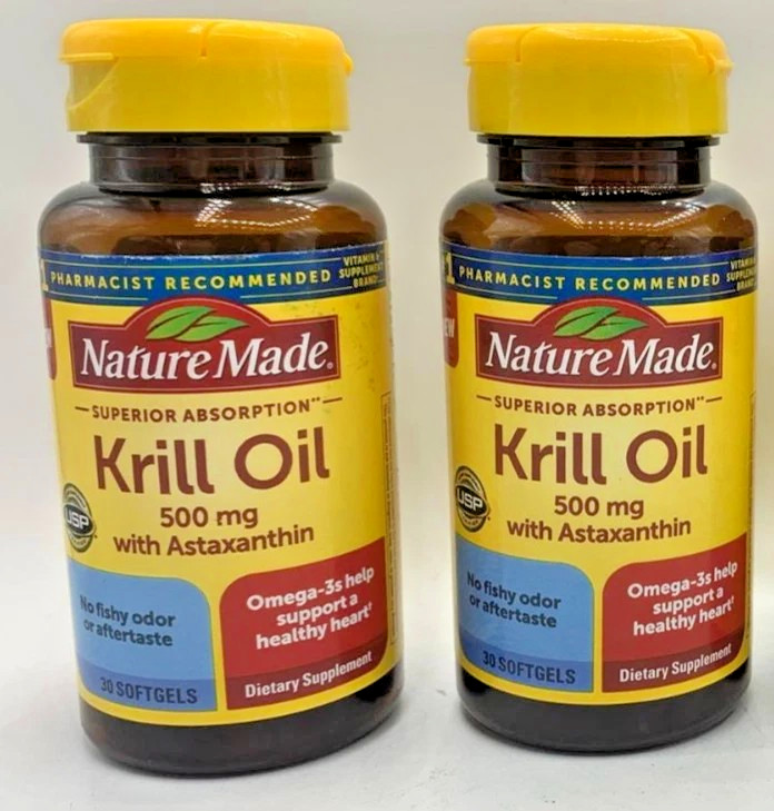 LOT Of 2 NATURE MADE KRILL OIL 500 MG w/ Astaxanthin Omega-3~ EXP 07/2026 &05/26