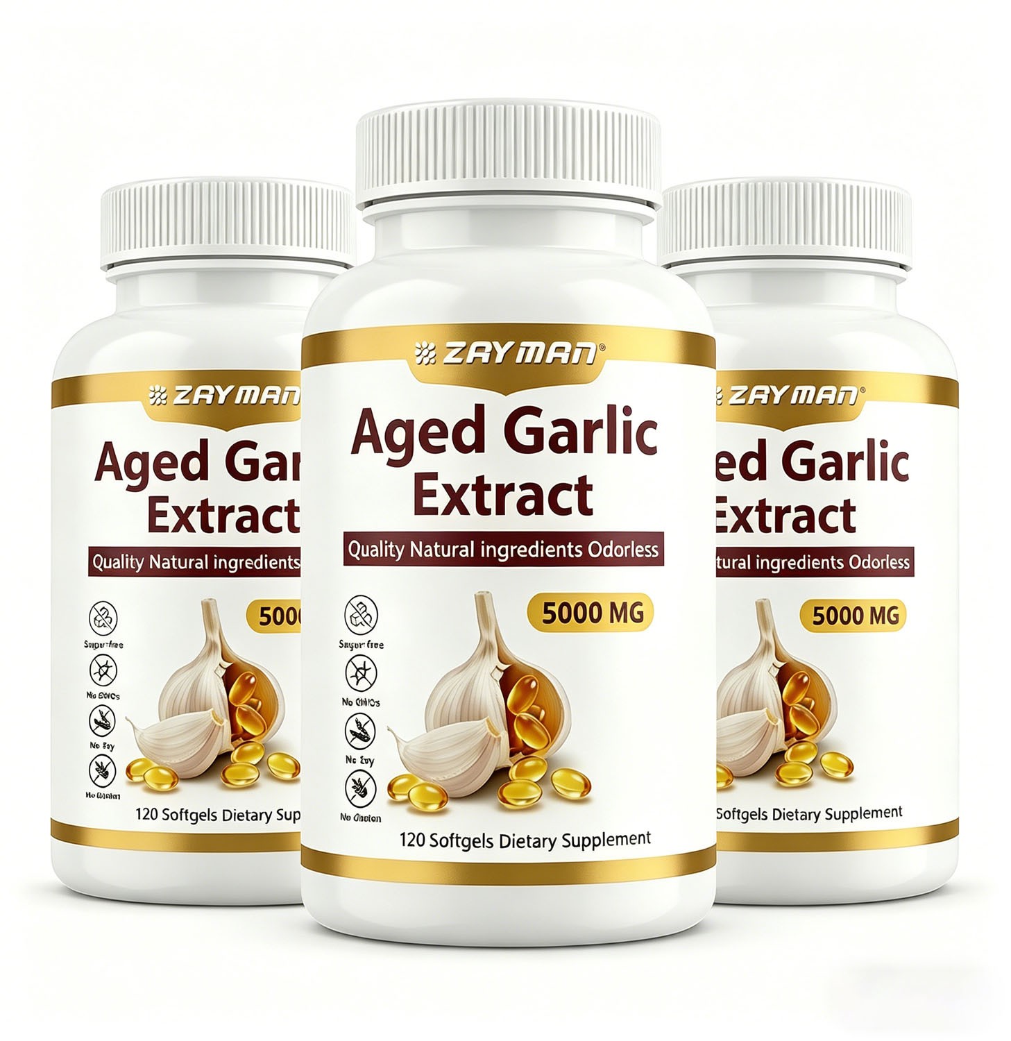 3Pcs Aged Garlic Extract –120 Count Odorless Garlic Supplement Immune Support