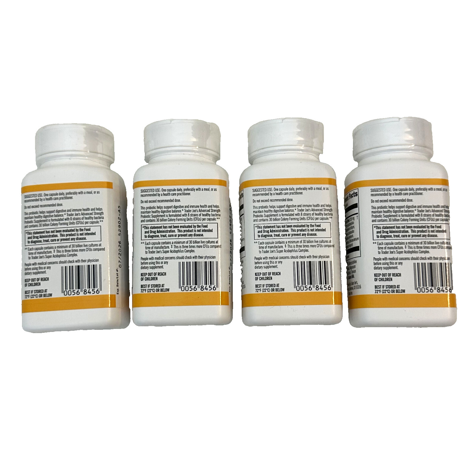 4 Pack Trader Joe’s Probiotic 30 Billion CFUs Per Capsule Advanced 30 Caps
