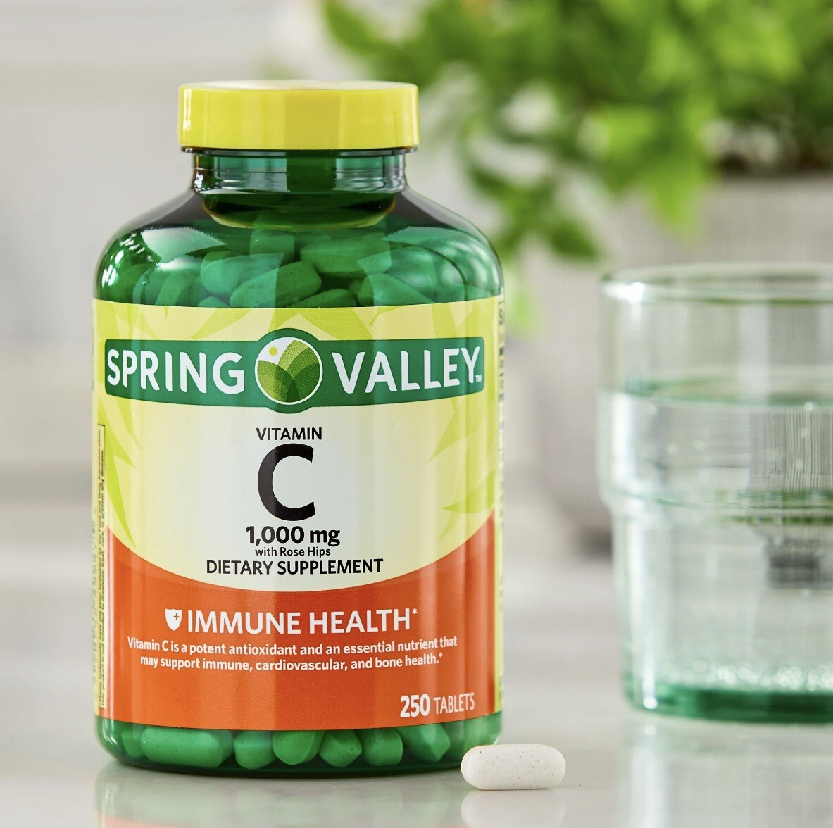 Spring Valley Vitamin C with Rose Hips Dietary Supplement, 1,000 mg, 250 count