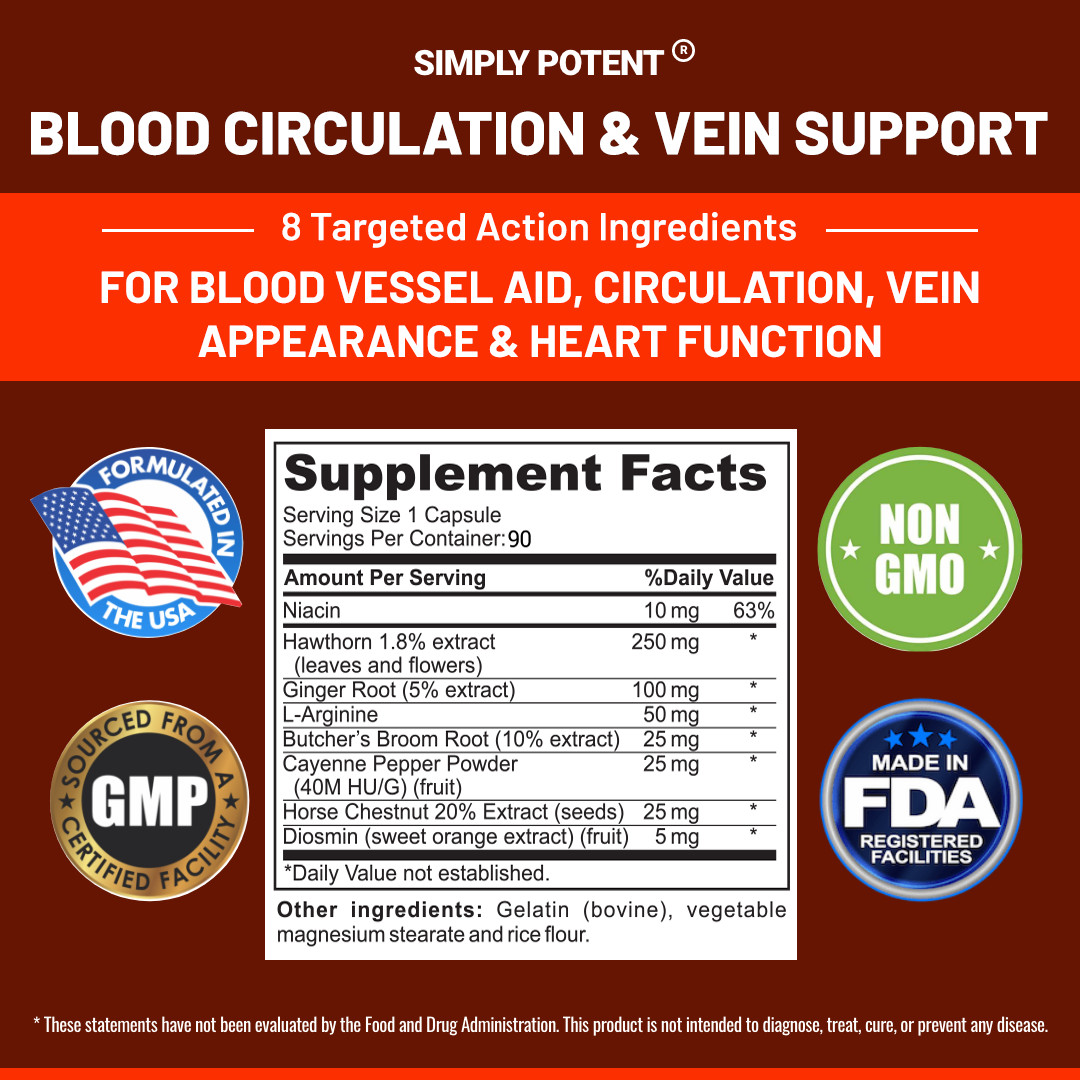Blood Circulation Supplement Horse Chestnut Hawthorn | Leg Vein Support | 90 Cap