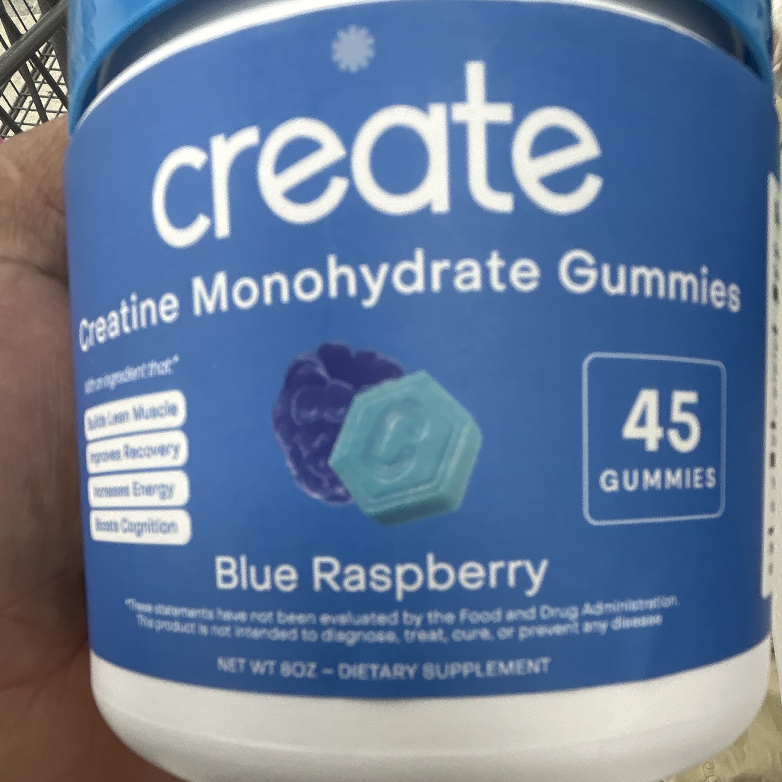 Create Creatine Monohydrate Gummies Blue Raspberry 45 Ct Muscle Gain 6 oz