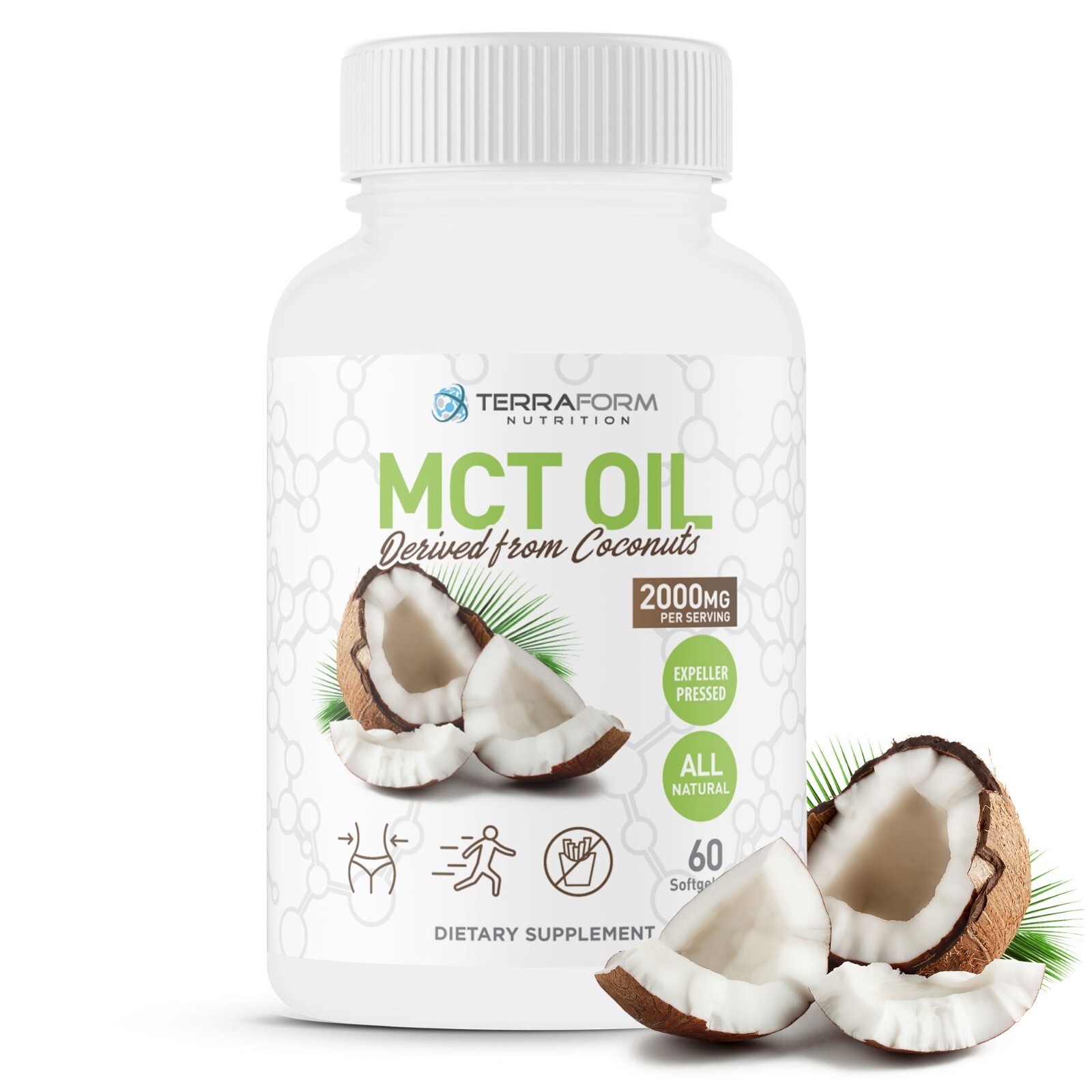 MCT Oil Capsules – Derived from Coconuts – 2000mg/30 Serv.