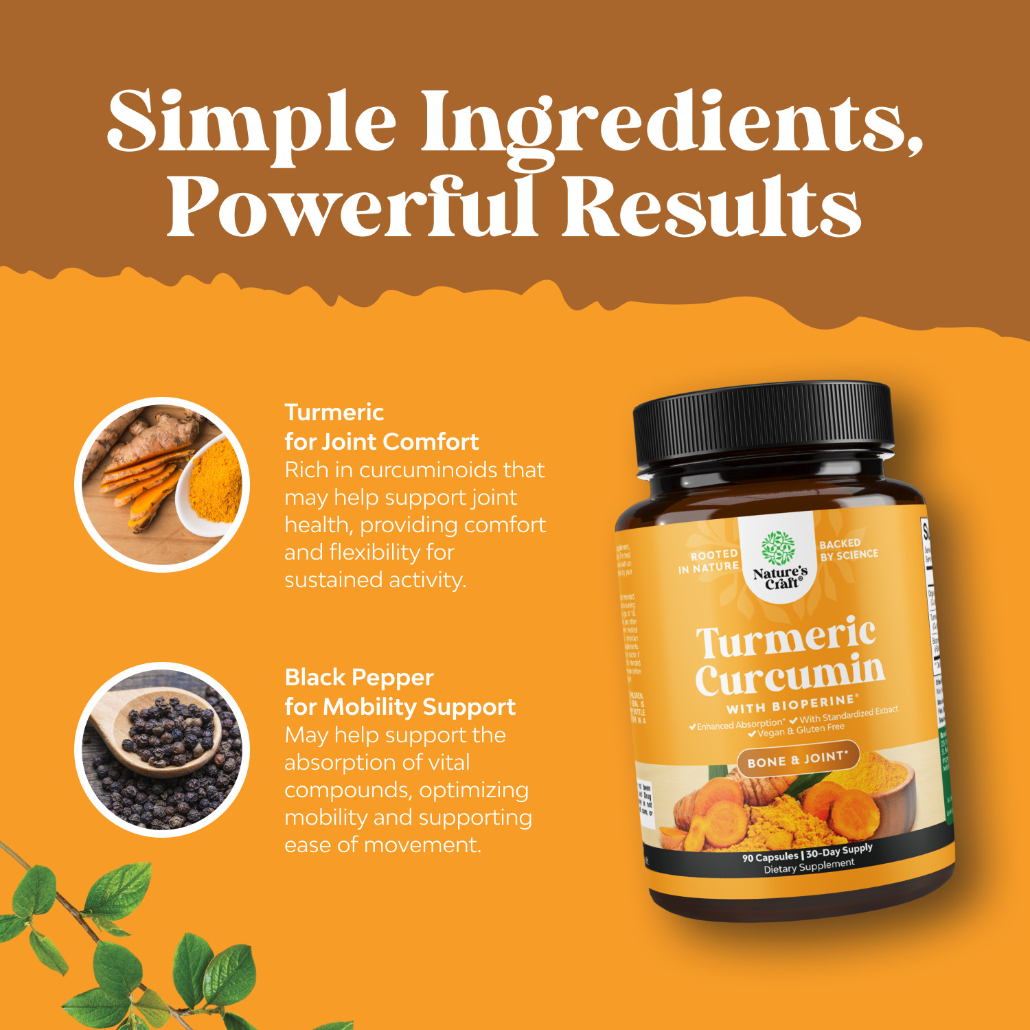 Turmeric Curcumin with Black Pepper Extract – Joint Health with Bioperine 90ct