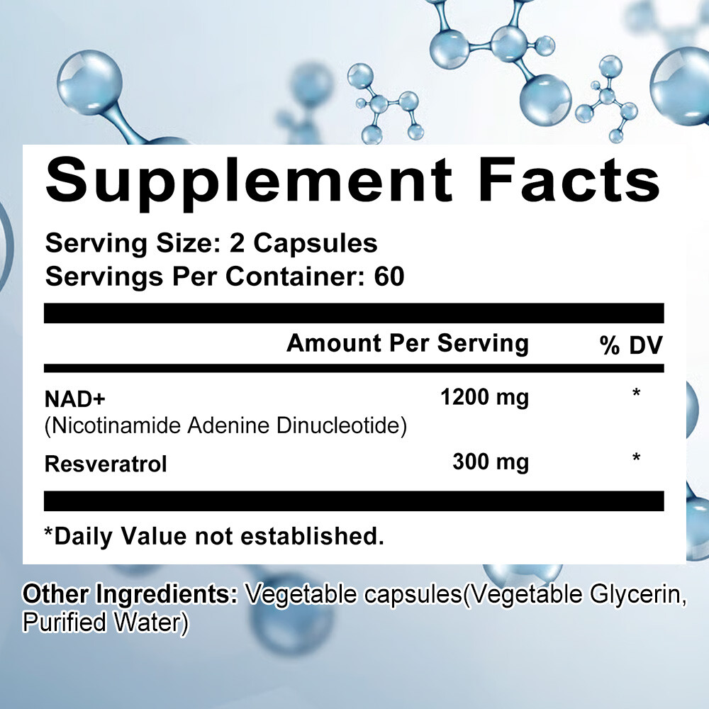 NAD+ Resveratrol Capsules, Boosts Energy Levels And Brain Function