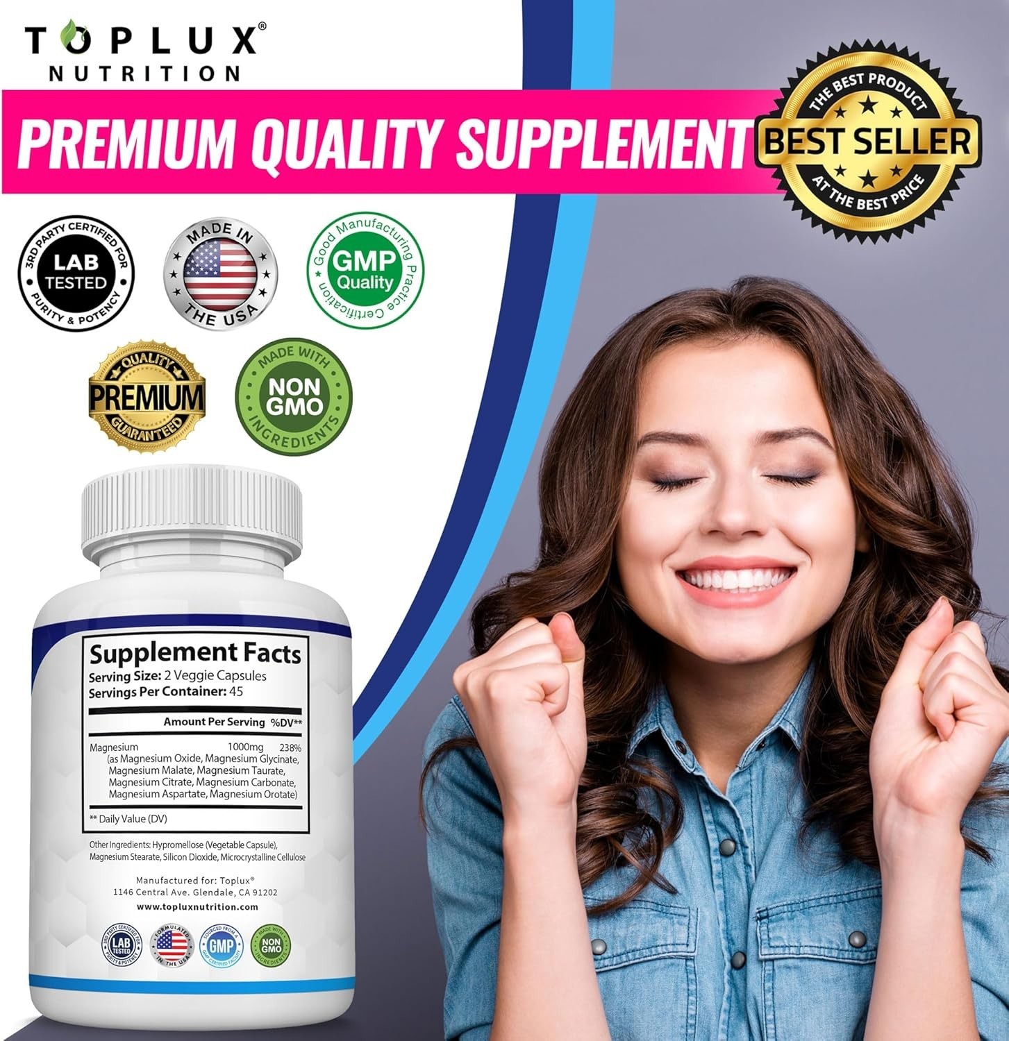 Magnesium Complex Supplement 8 Elemental 1000mg – Magnesium Glycinate, Citrate,