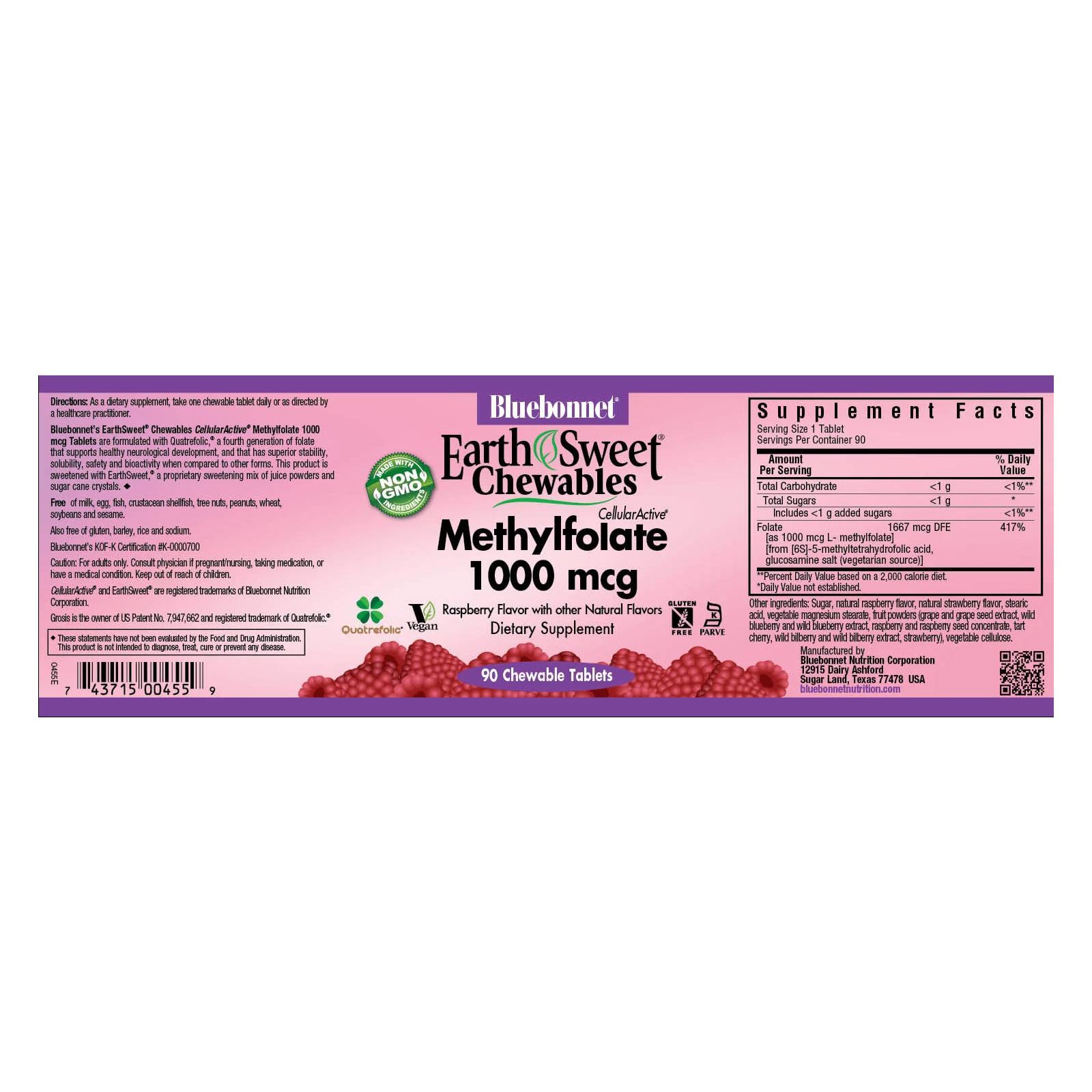 Bluebonnet Earth Sweet Cellular Active Methylfolate 1000 Mcg 90 Tablets