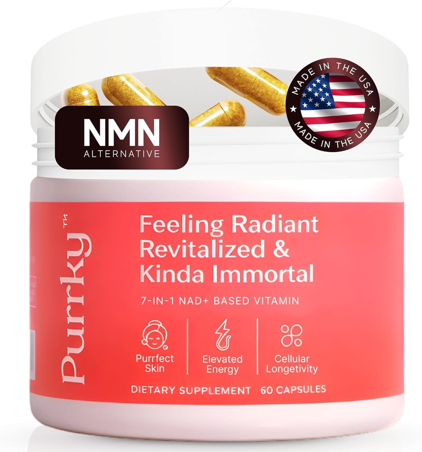 Purrky NAD+ Supplement Women Premium 7-in-1 Formula wit 500mg Nicotinamide Ribos