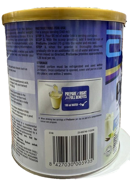 3 X Abbott Pro Sure Vanilla Milk High Protein, Prebiotic & EPA 380g