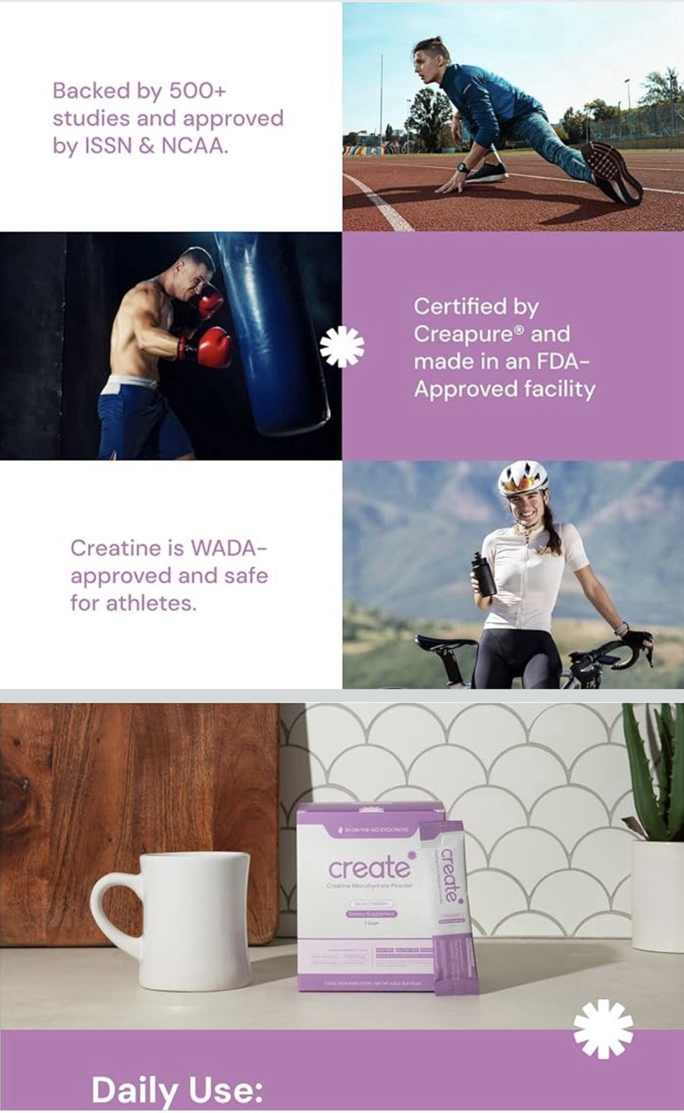 Create Creatine Monohydrate Powder Mixed Berry 5g Sugar-Free Vegan 30 Packs
