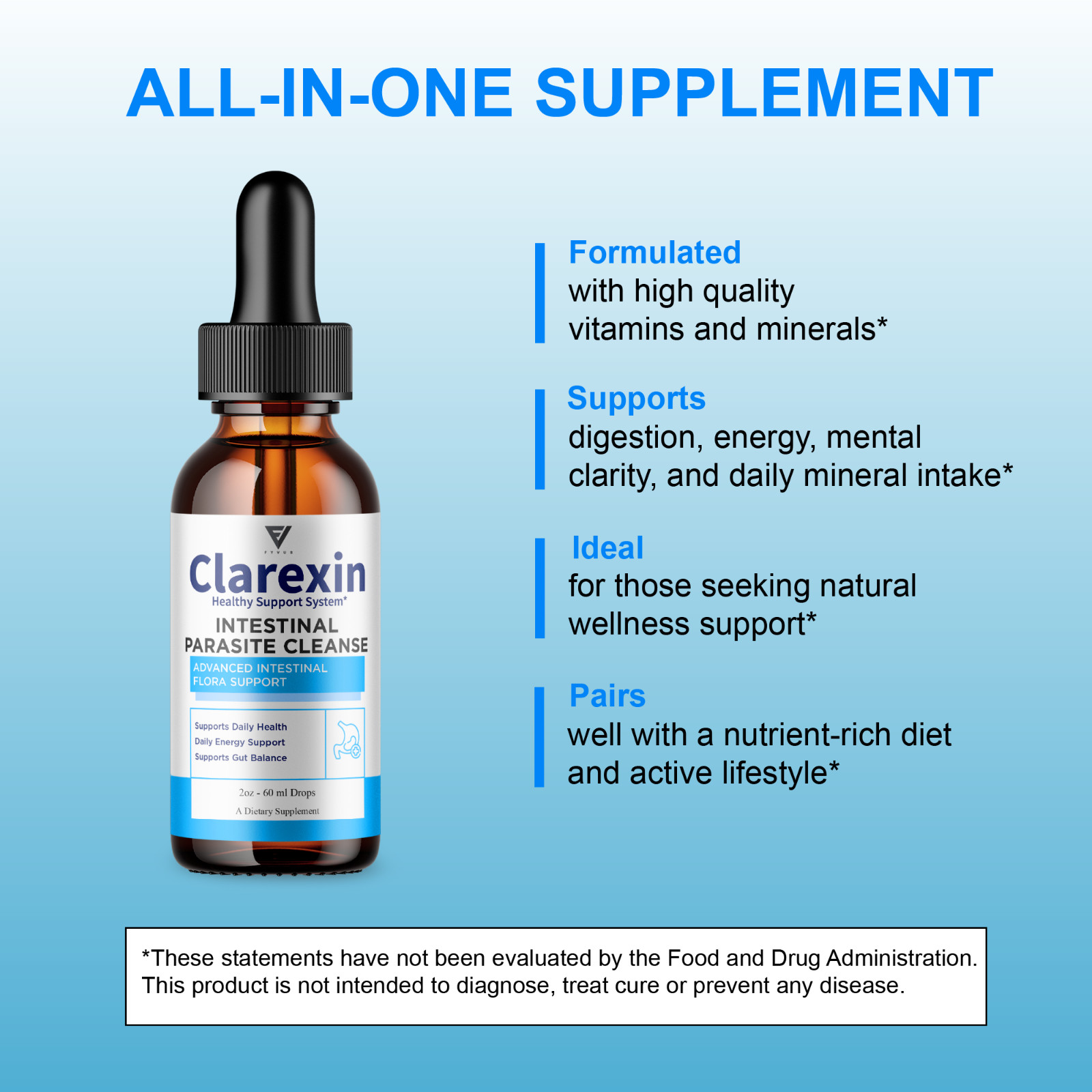 Clarexin Liquid Drops, Clarexen Cleanse Gut Health Support (2oz)