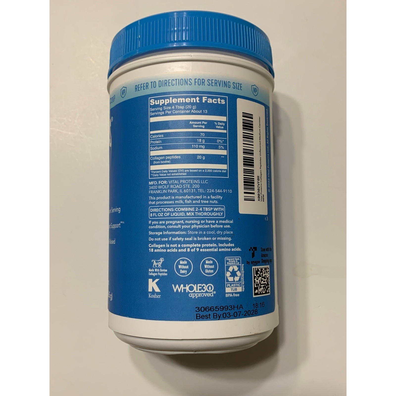 NWT Vital Proteins Collagen Peptides Unflavored Powder 9.33oz Grass Fed