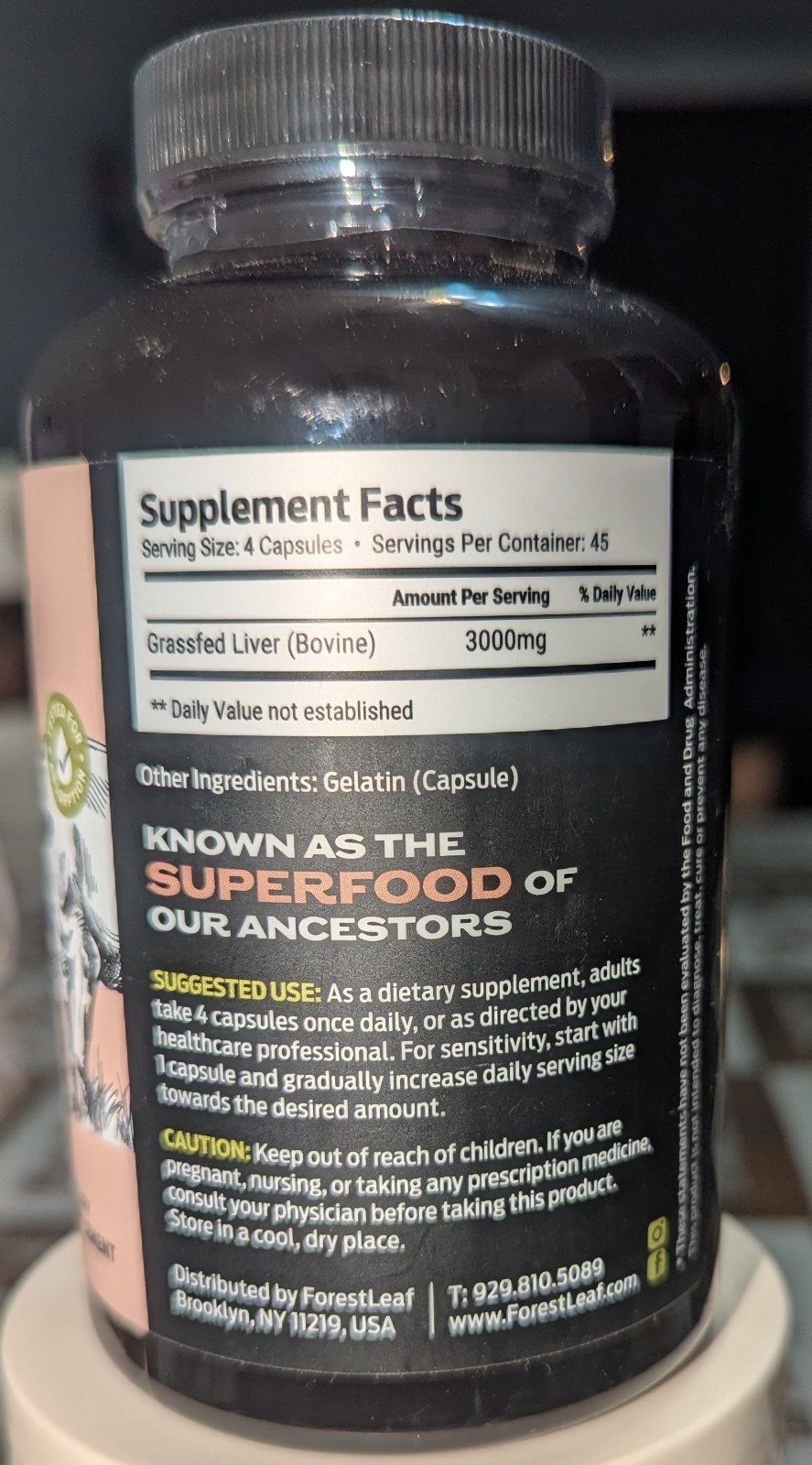 ForestLeaf Grass Fed Beef Liver 3000mg 180 Caps GMO-Free Exp 02/2029