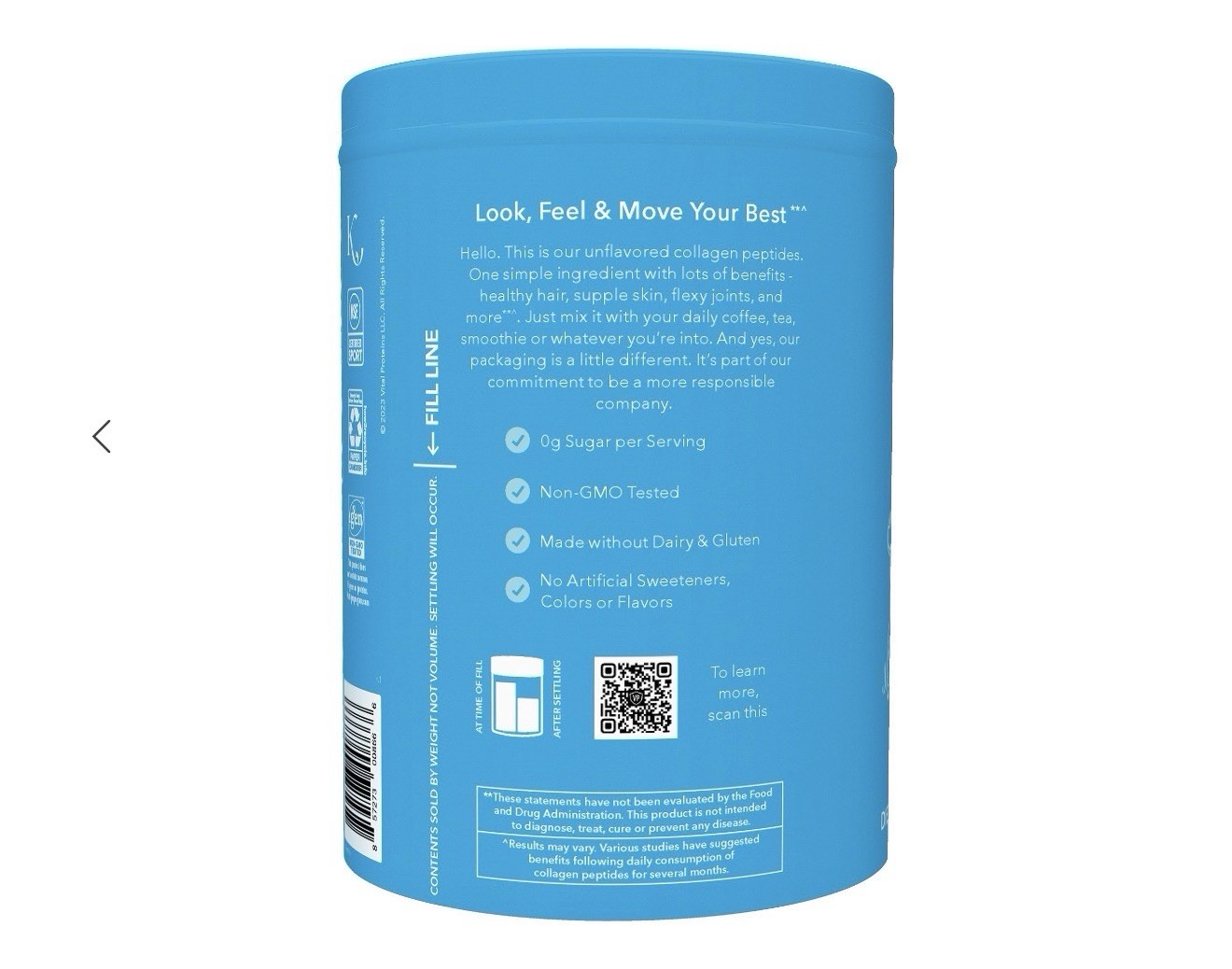 Vital Proteins Collagen Peptides Powder Unflavored 24 oz Grass Fed Non-GMO